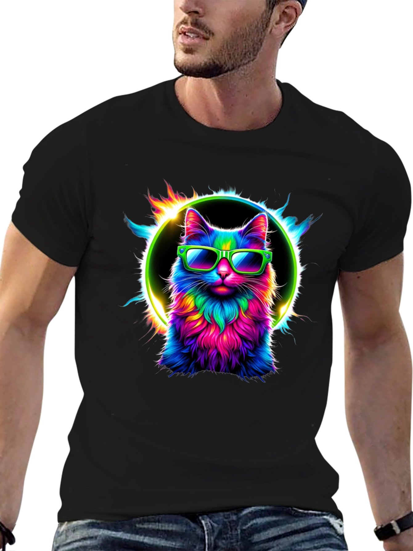 Cool Cat Tee: Neon Sunglasses Graphic T-Shirt