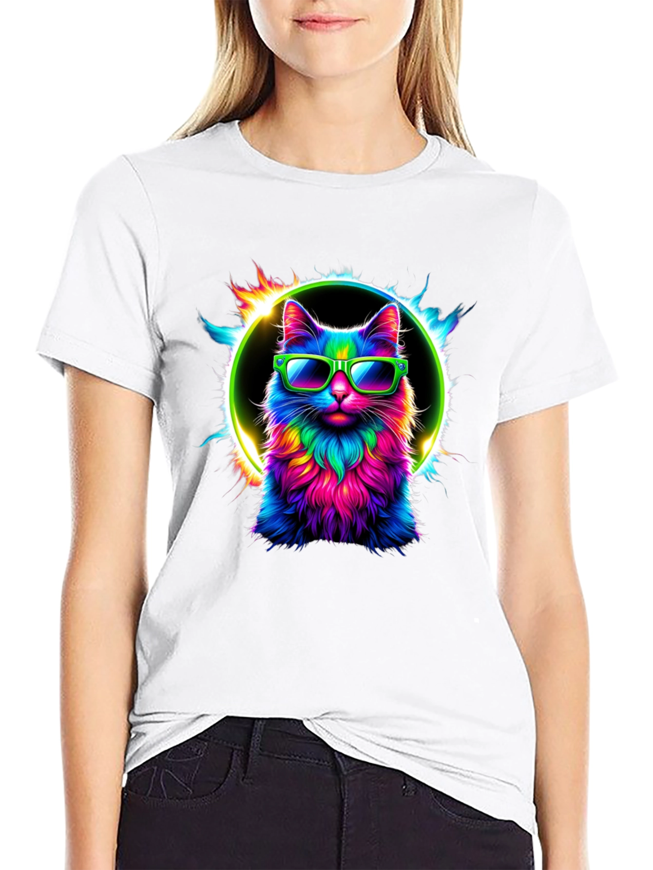 Cool Cat Tee: Neon Sunglasses Graphic T-Shirt