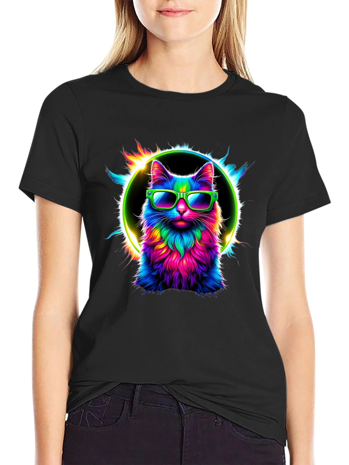 Cool Cat Tee: Neon Sunglasses Graphic T-Shirt
