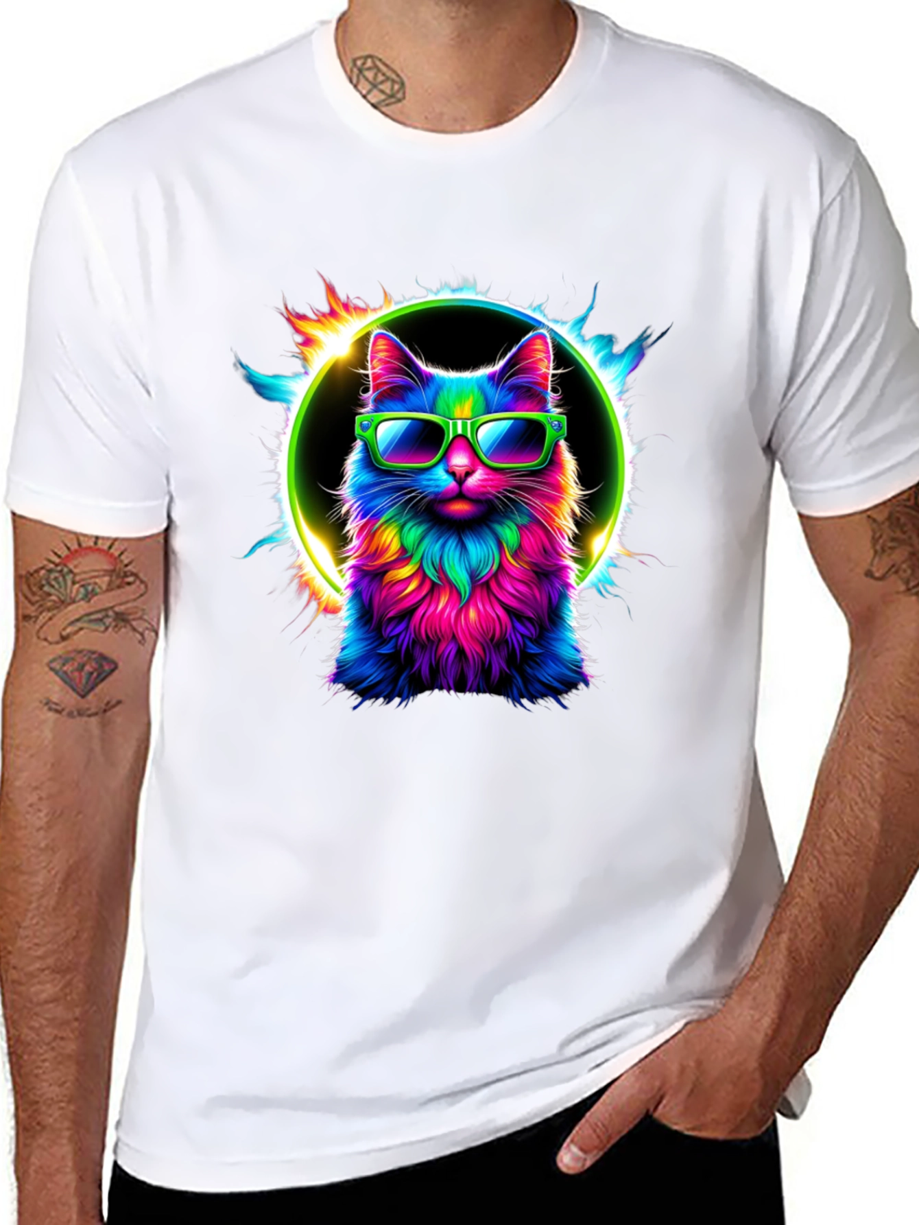 Cool Cat Tee: Neon Sunglasses Graphic T-Shirt