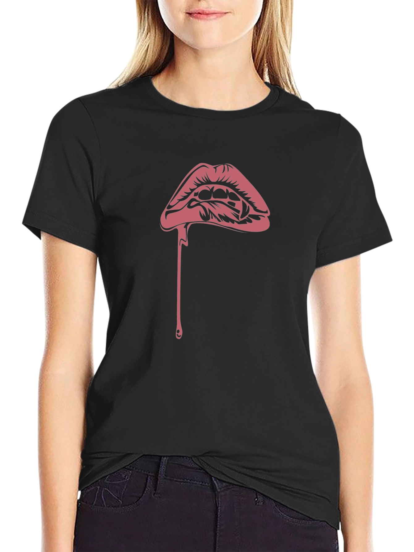 Vampire Kiss Graphic Tee - Black Cotton T-Shirt