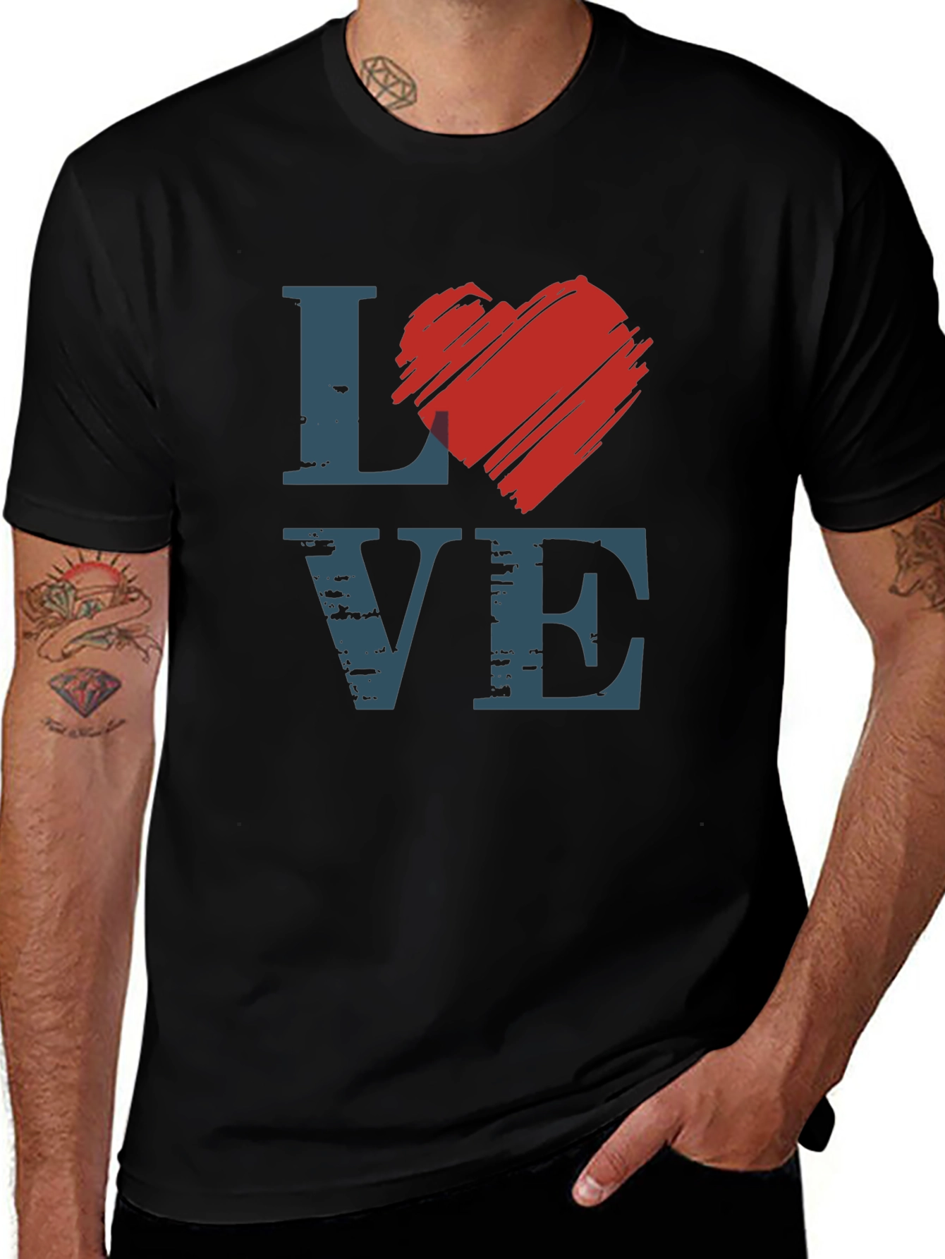 Love Graphic Tee - Heart Design Black T-Shirt