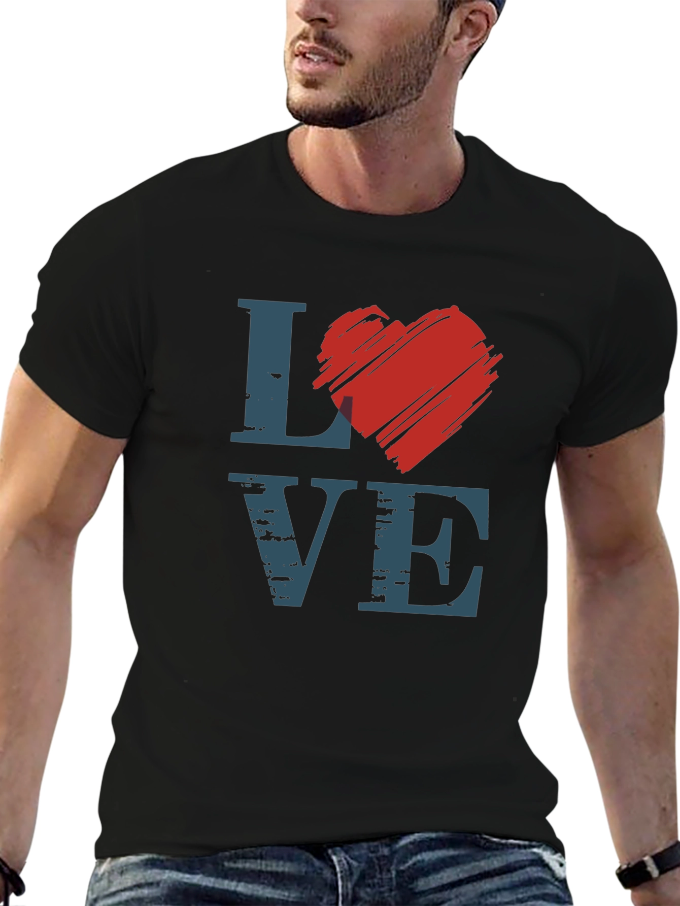 Love Graphic Tee - Heart Design Black T-Shirt