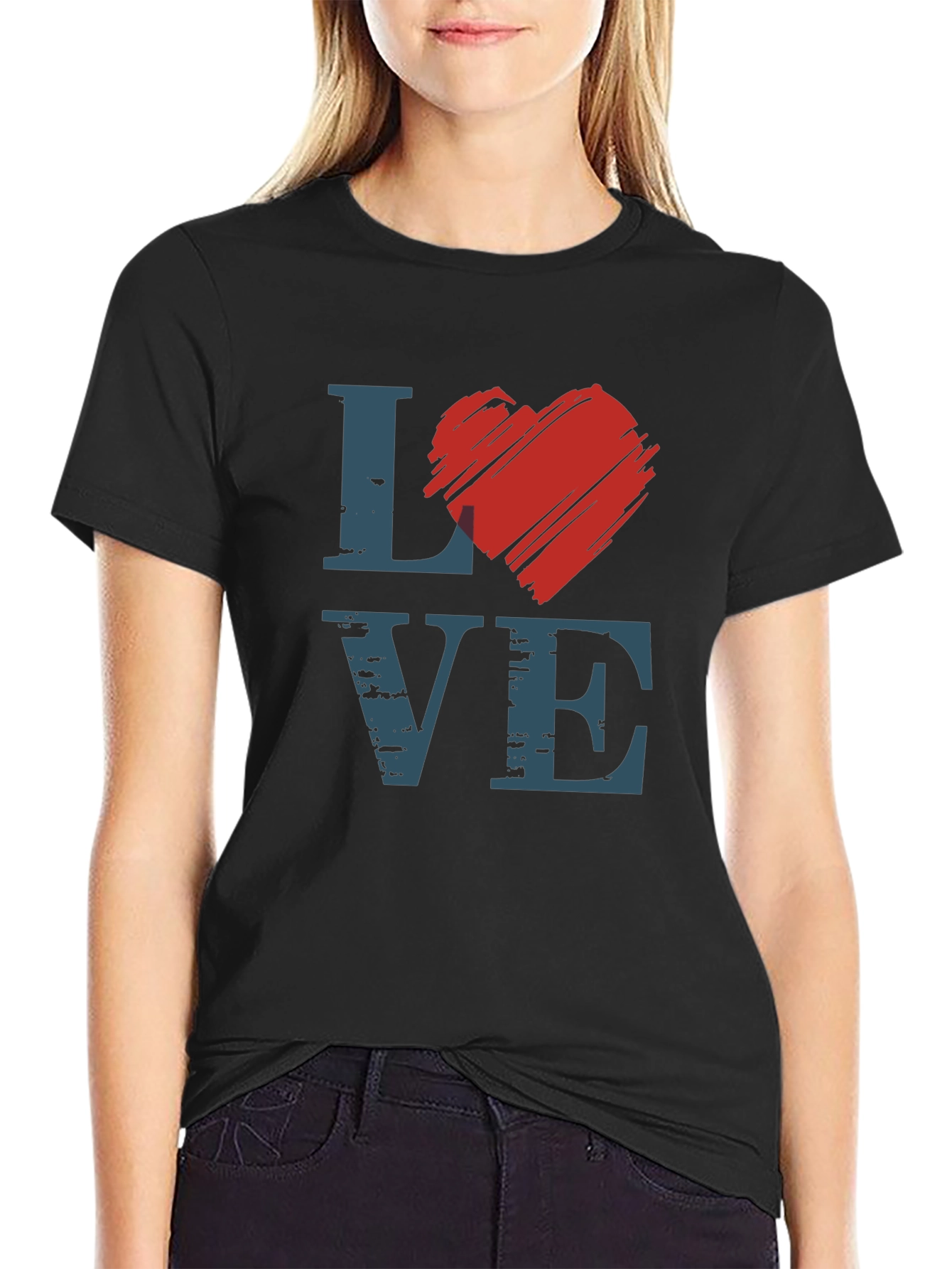 Love Graphic Tee - Heart Design Black T-Shirt