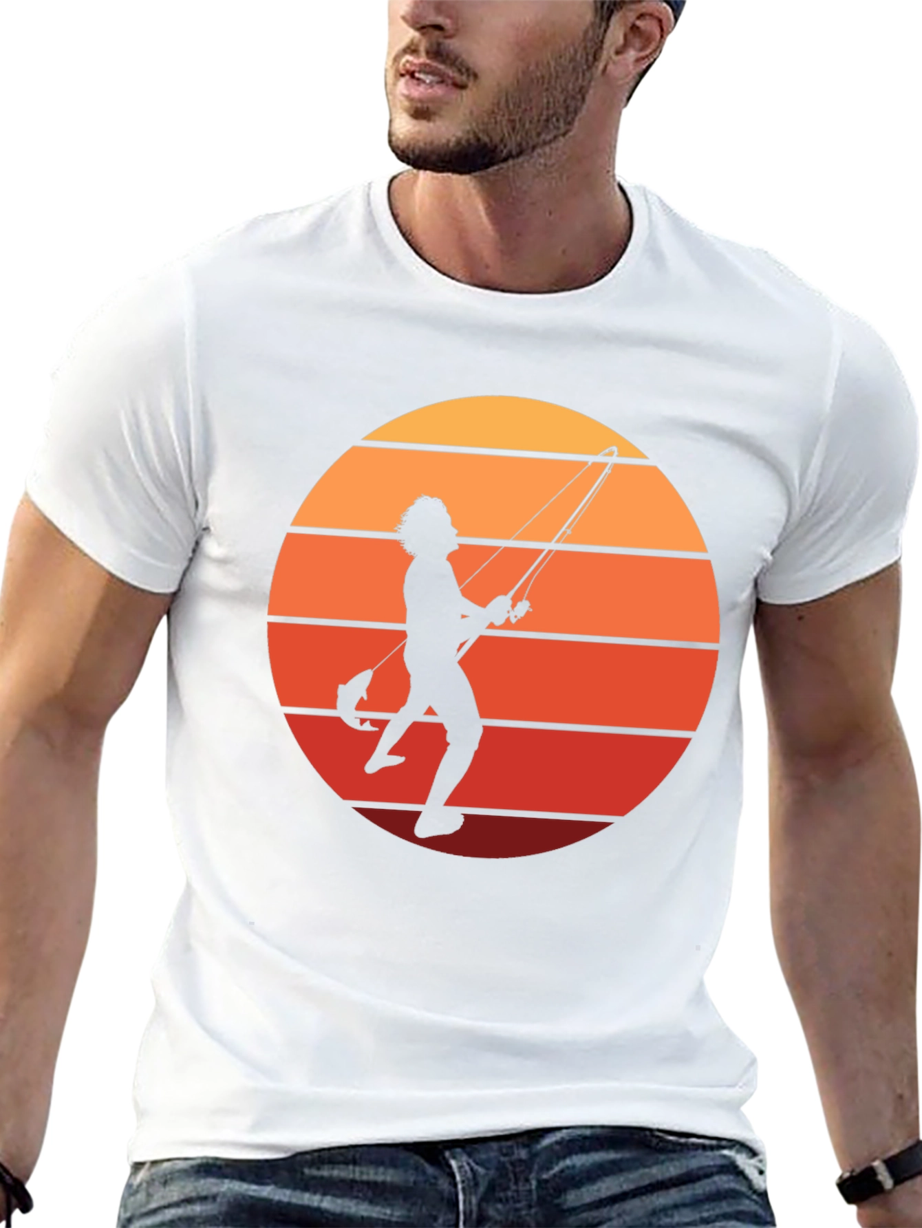 Retro Fishing T-Shirt - Sunset Silhouette