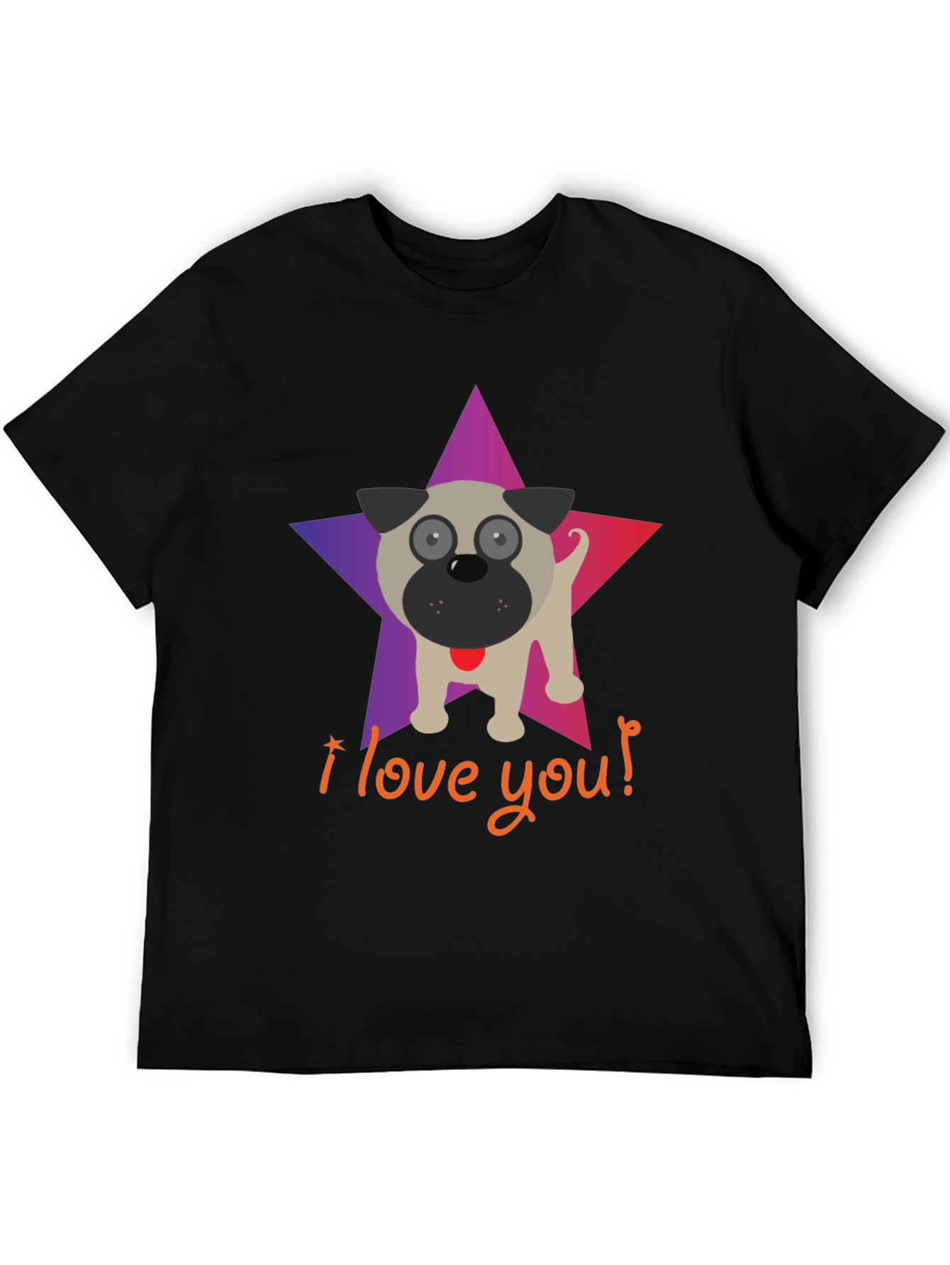 I Love You Pug Star Graphic T-Shirt