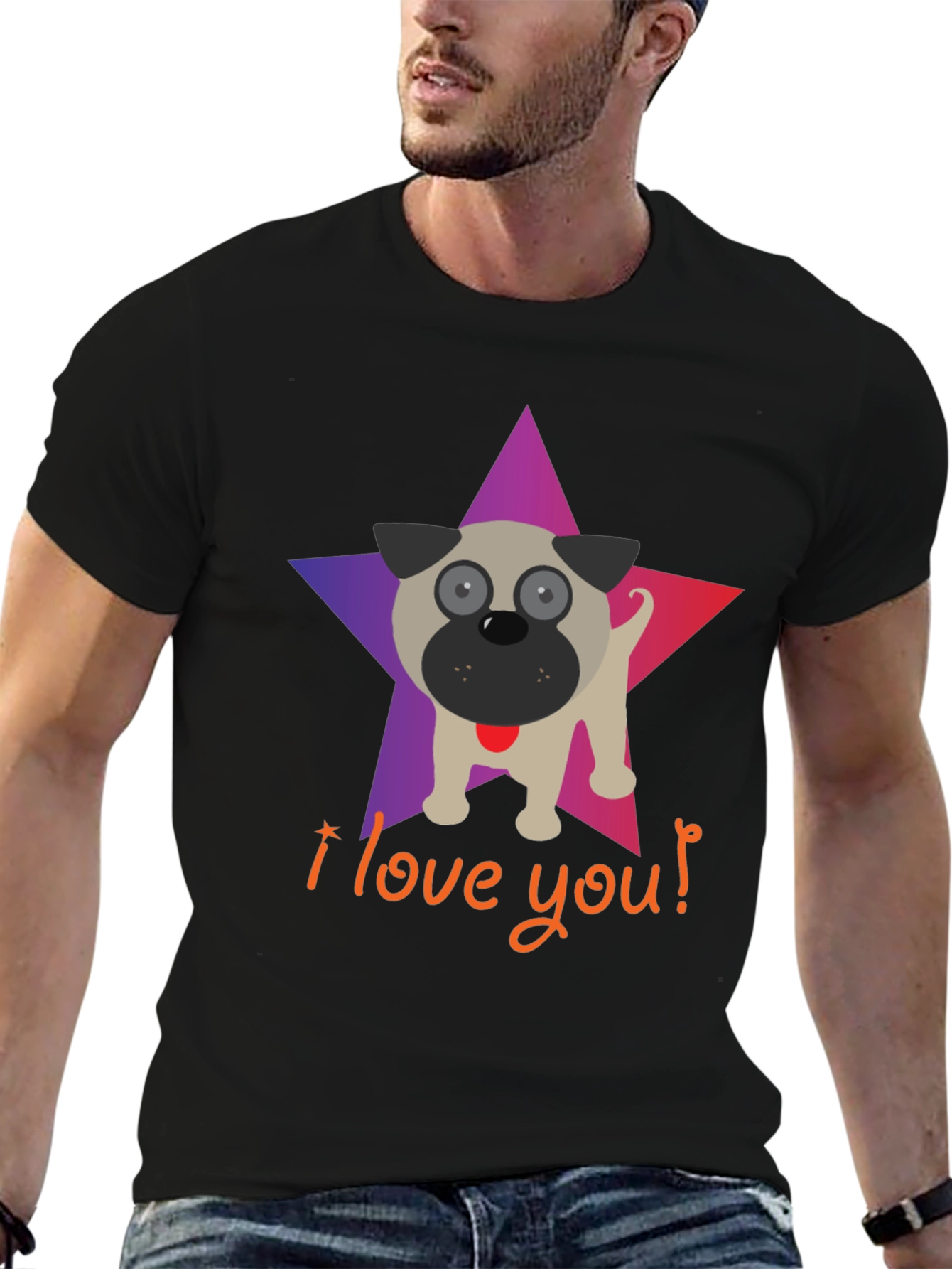 I Love You Pug Star Graphic T-Shirt