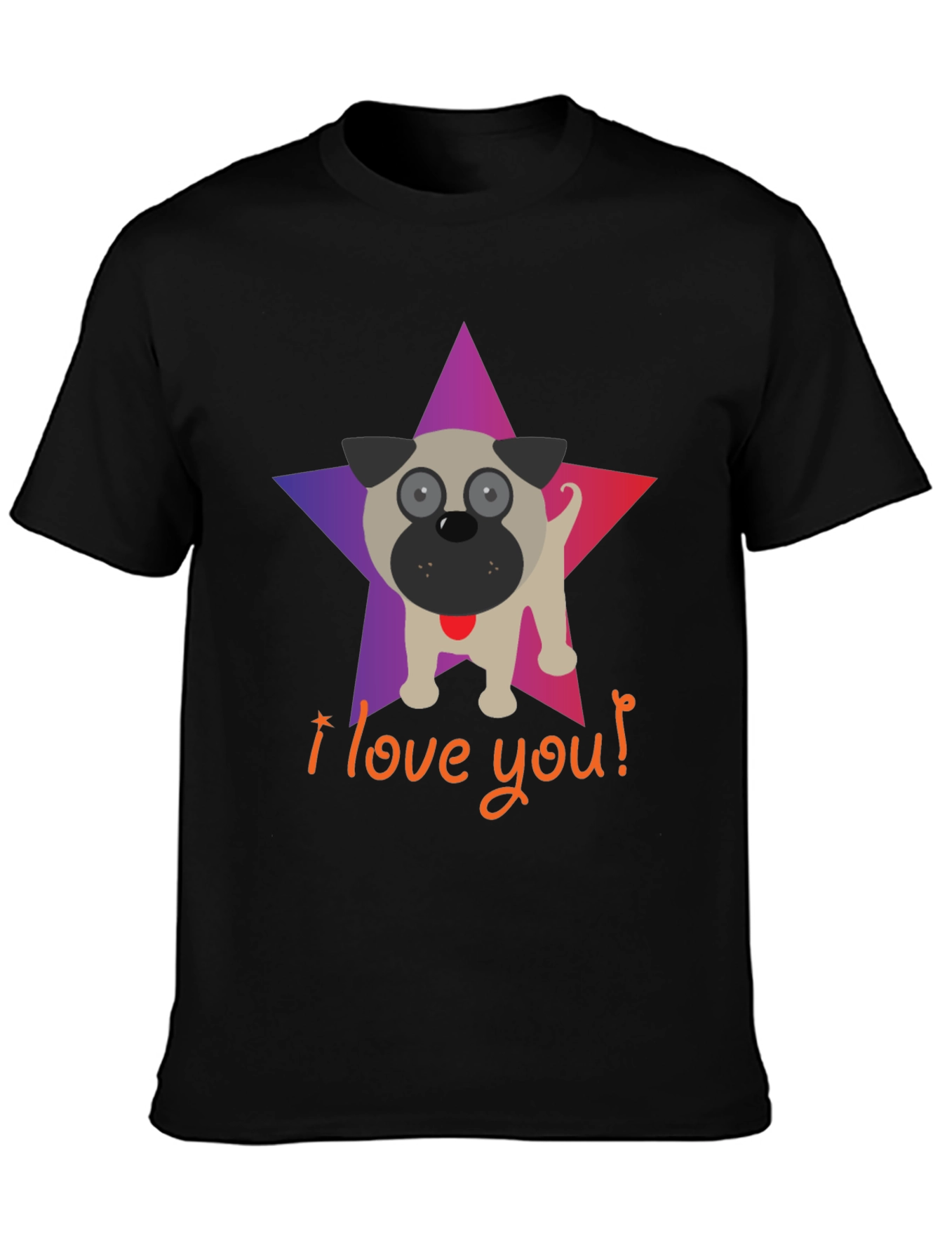 I Love You Pug Star Graphic T-Shirt