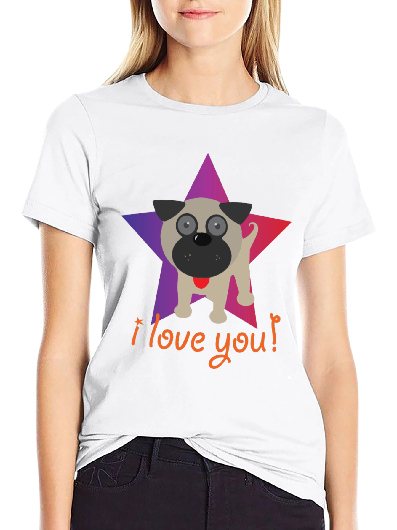 I Love You Pug Star Graphic T-Shirt