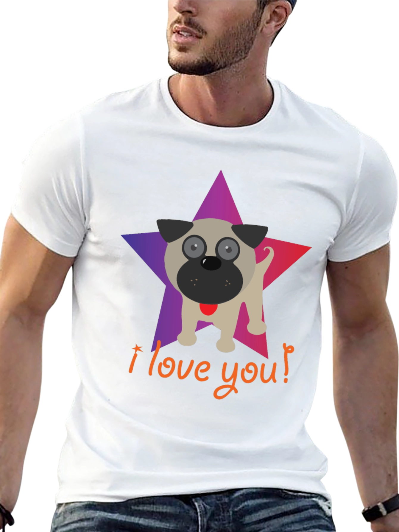 I Love You Pug Star Graphic T-Shirt