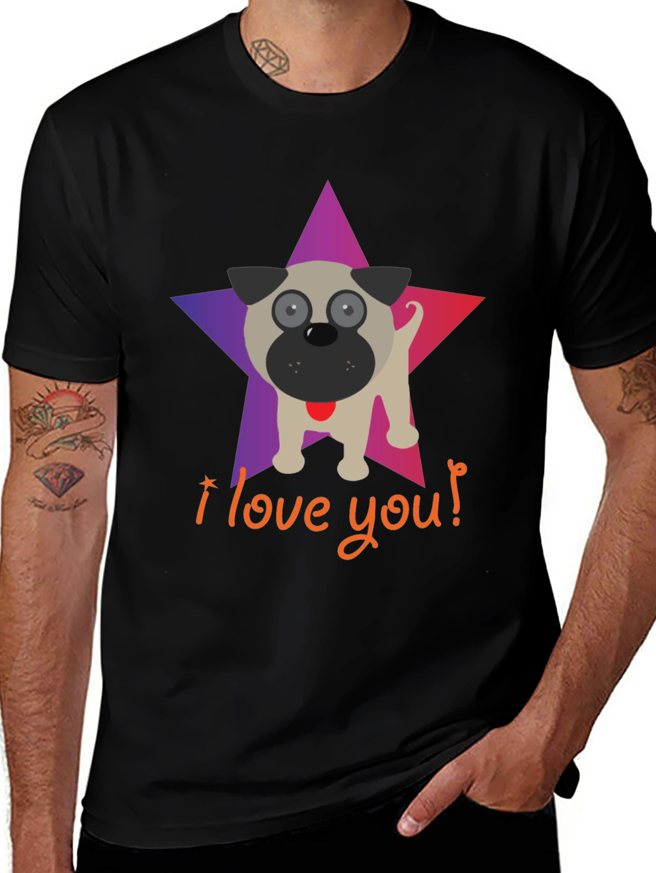I Love You Pug Star Graphic T-Shirt