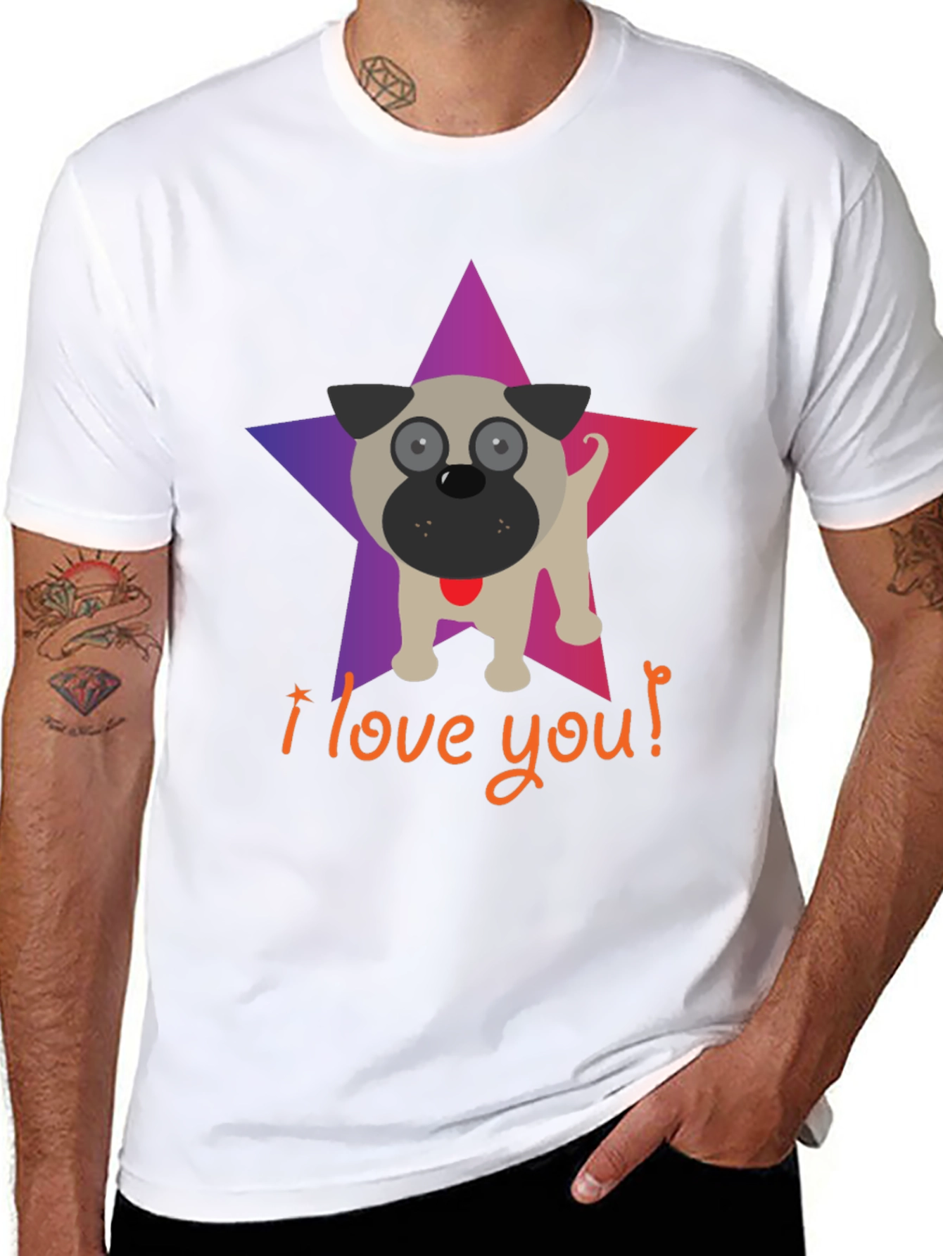 I Love You Pug Star Graphic T-Shirt