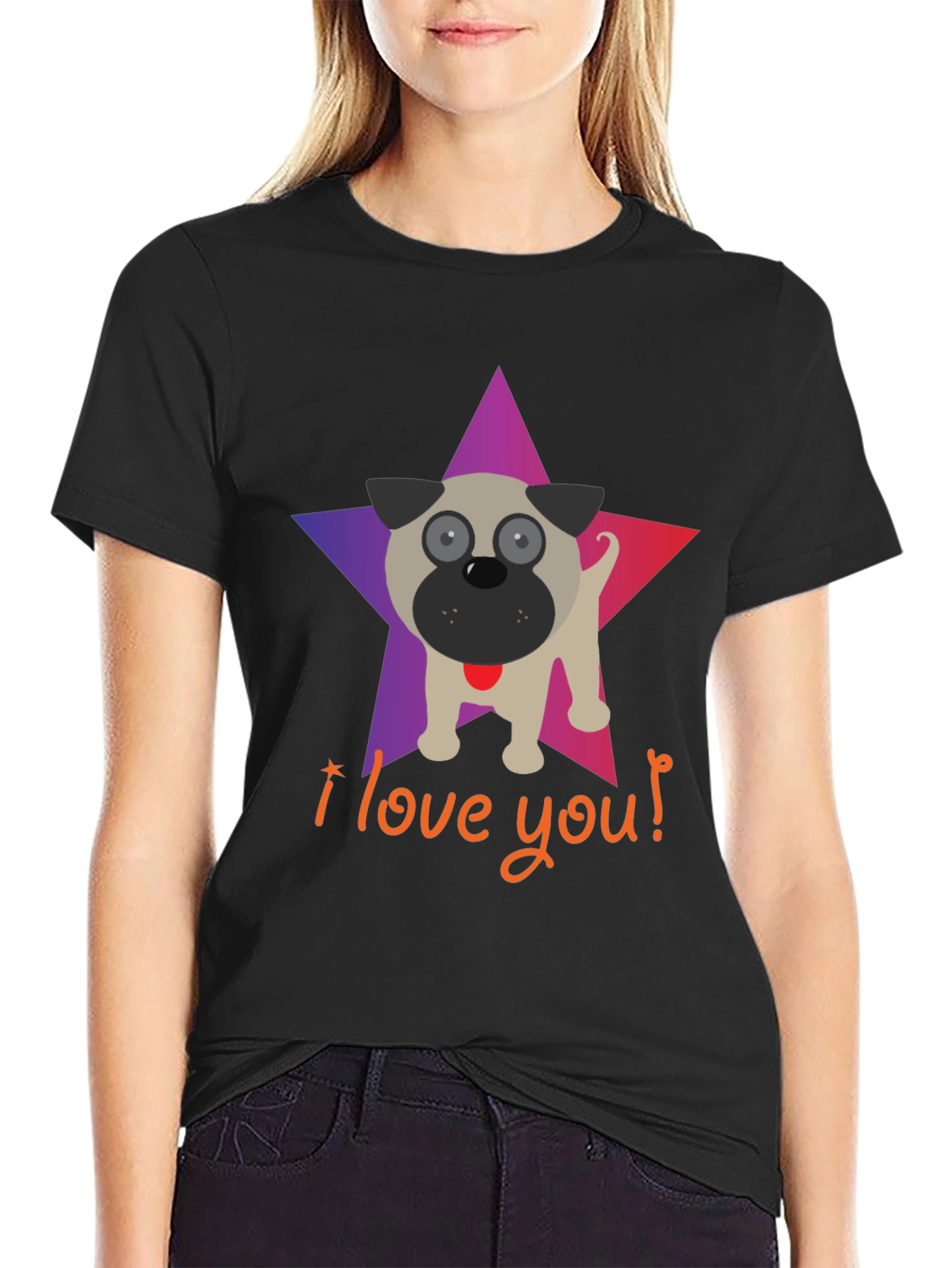 I Love You Pug Star Graphic T-Shirt