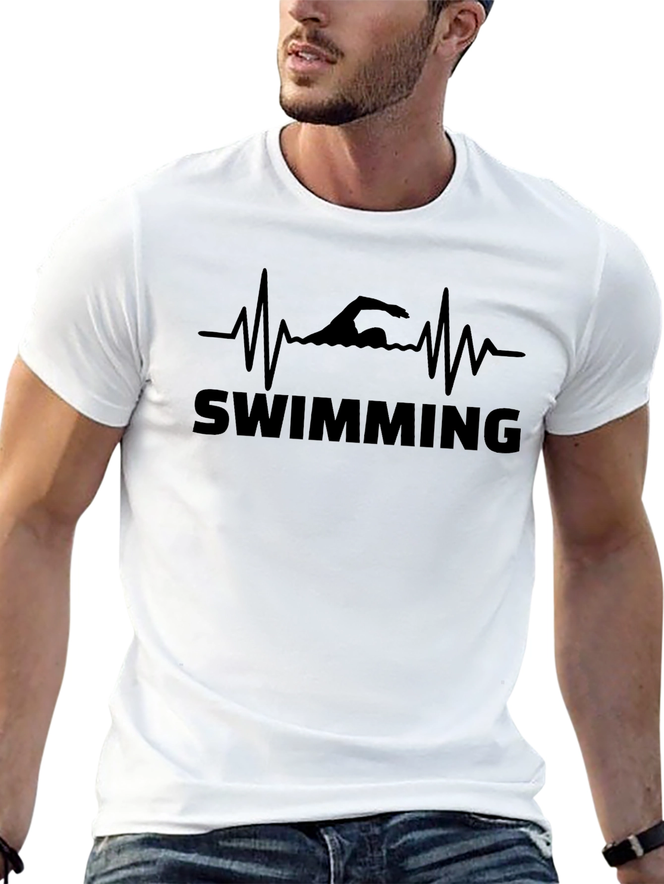 Swimming Heartbeat T-Shirt - Mens Black Graphic Tee