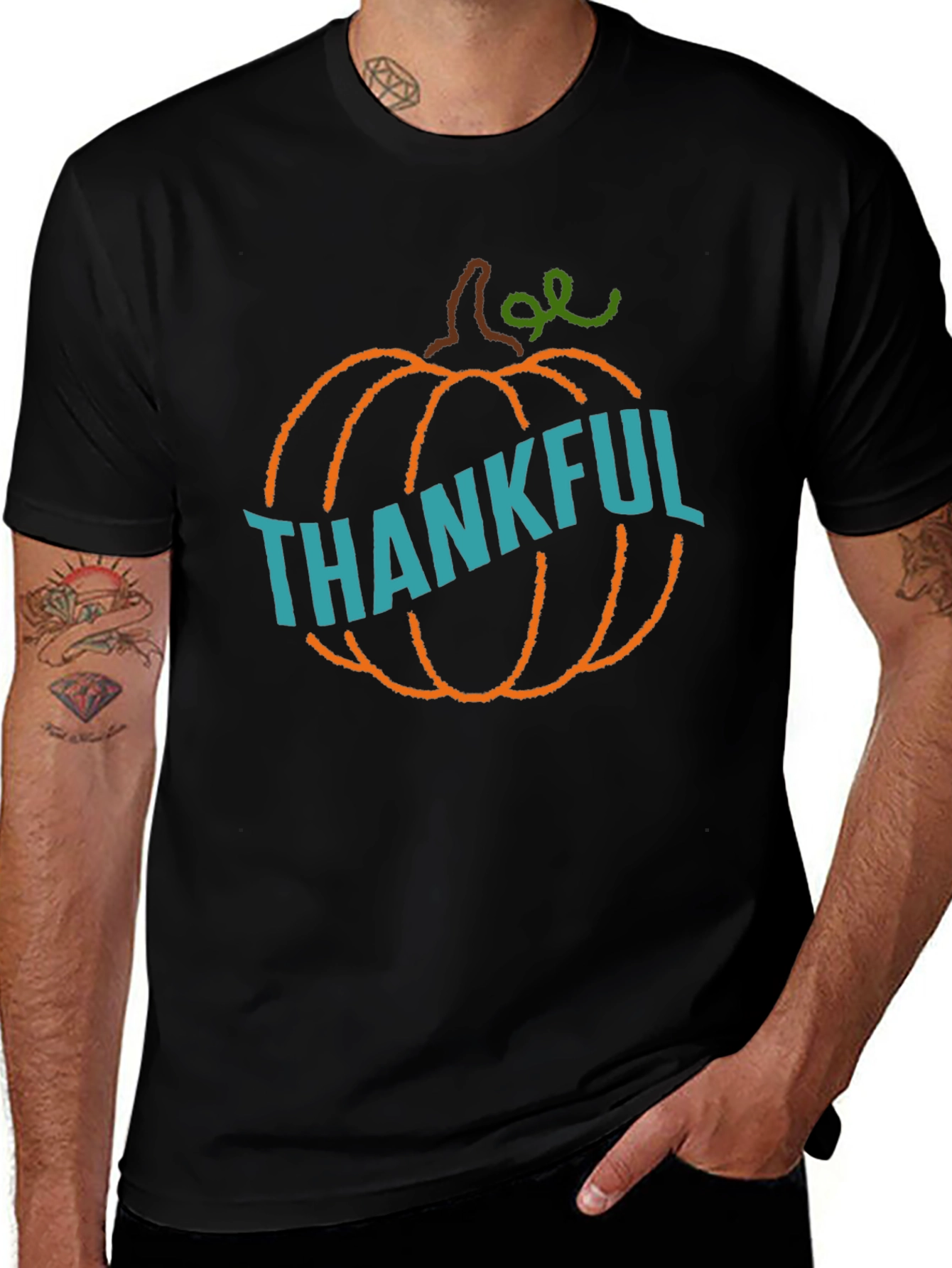 Thankful Pumpkin Graphic Tee - Black