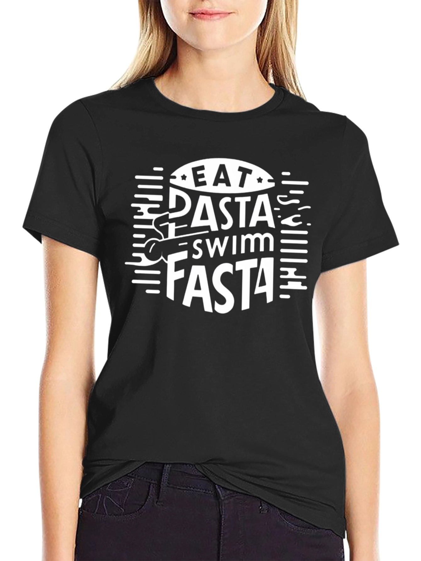 Eat Pasta Swim Fasta Black T-Shirt