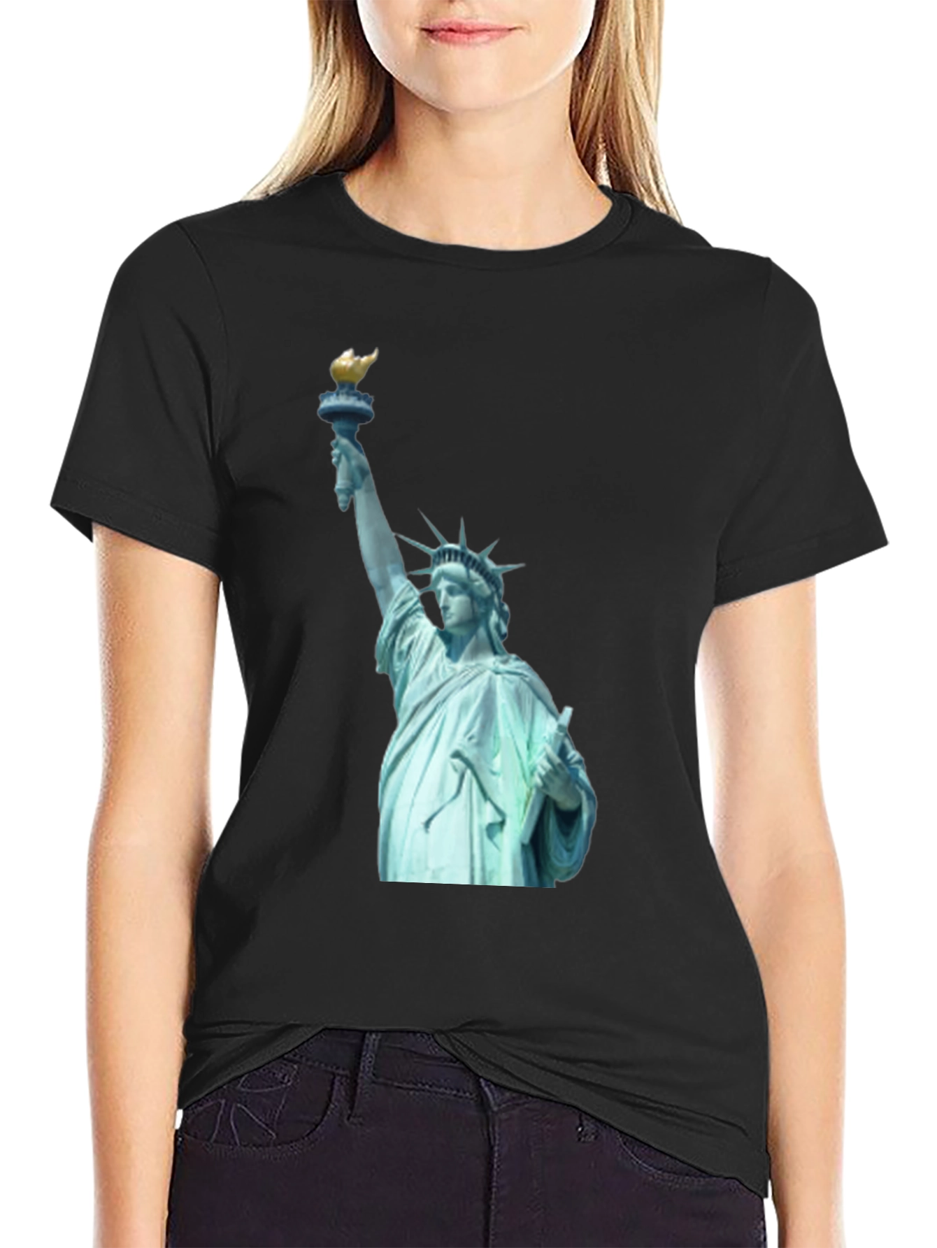 Statue of Liberty Graphic Tee - Black Cotton T-Shirt