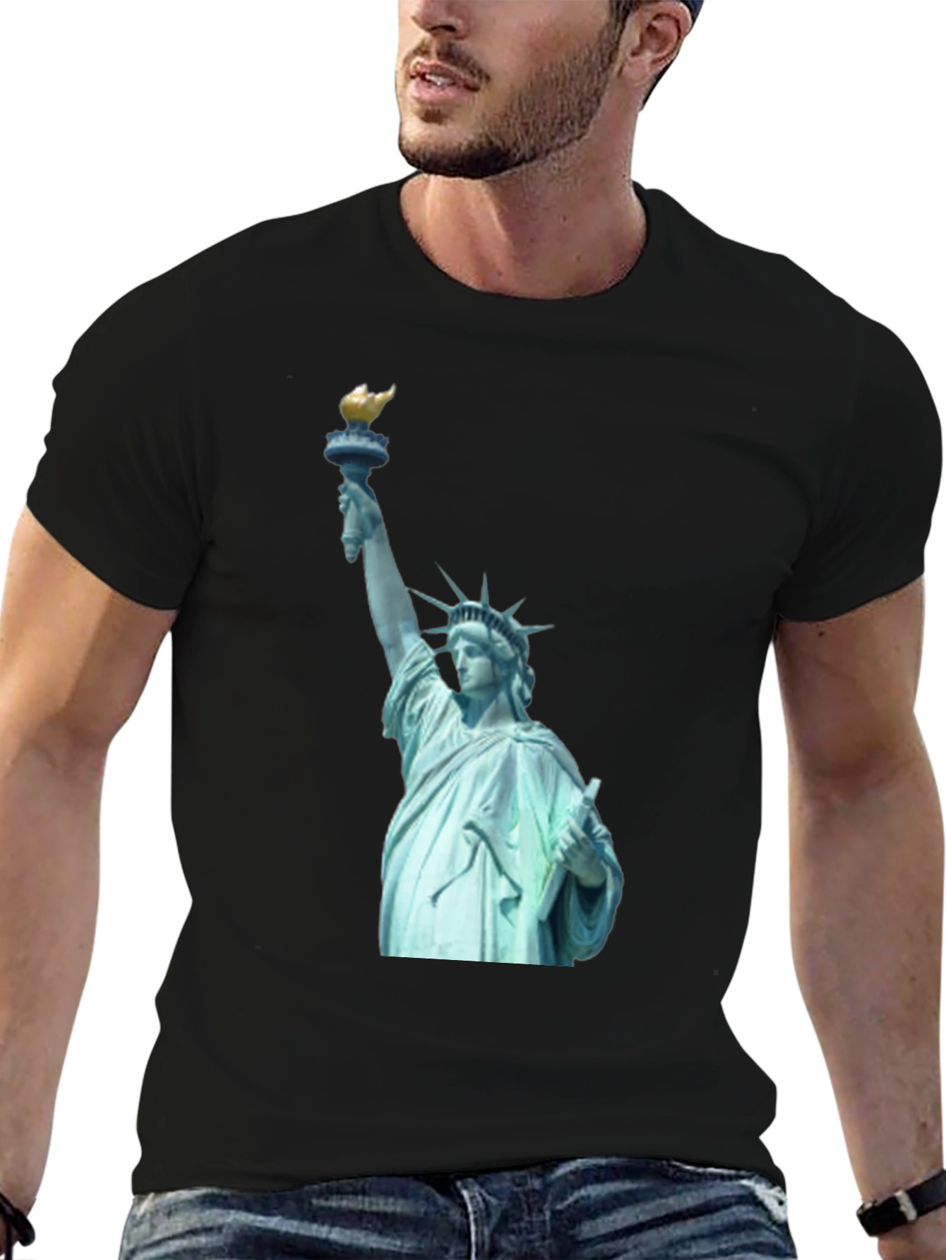 Statue of Liberty Graphic Tee - Black Cotton T-Shirt