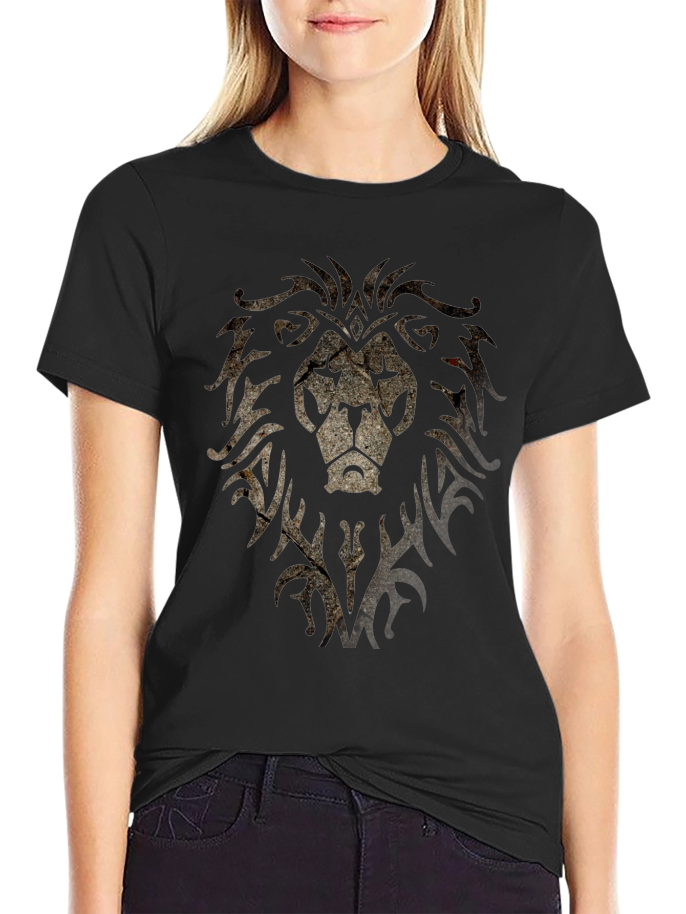 Lion Crest Graphic Print Black T-Shirt
