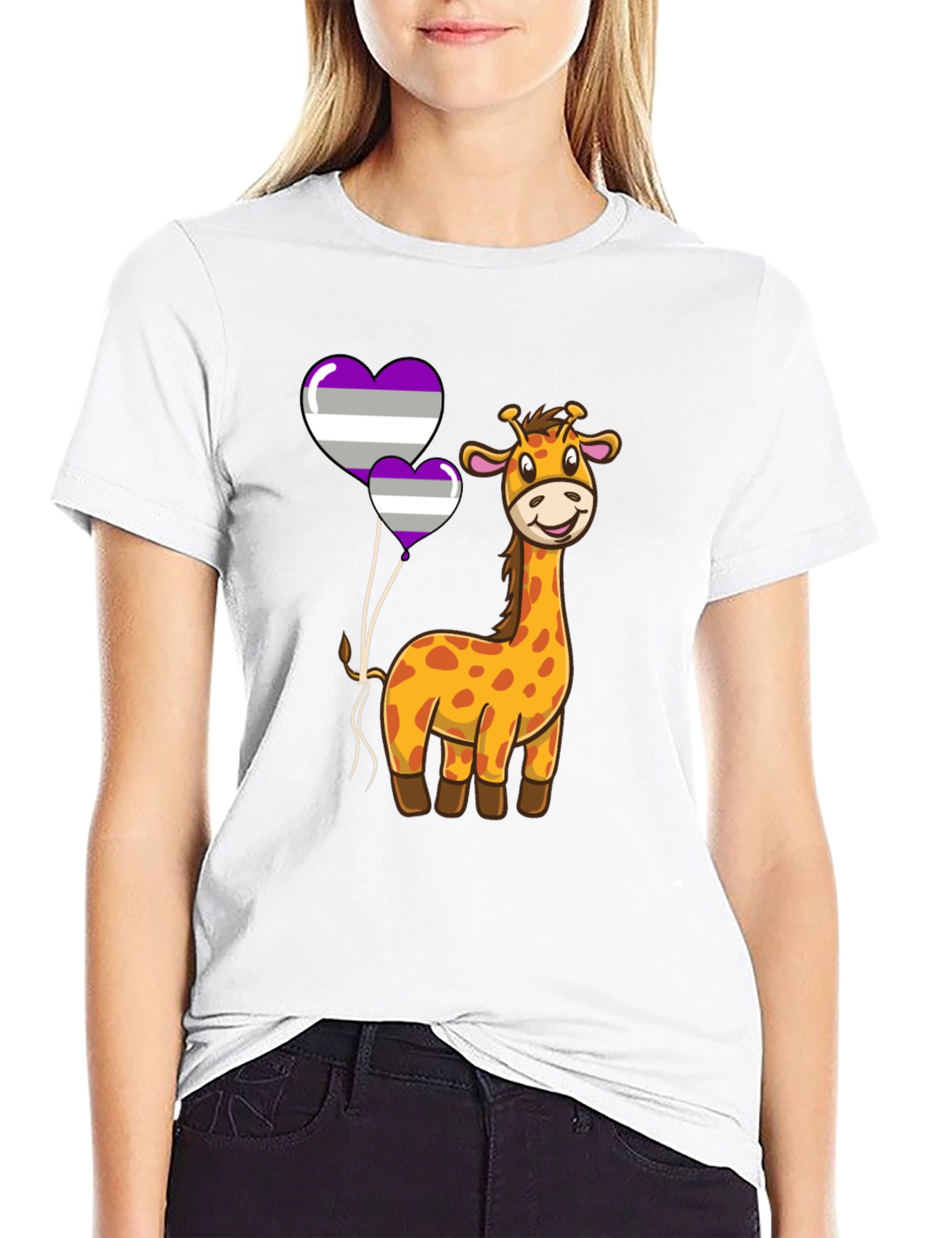 Giraffe & Asexual Pride Balloons T-Shirt