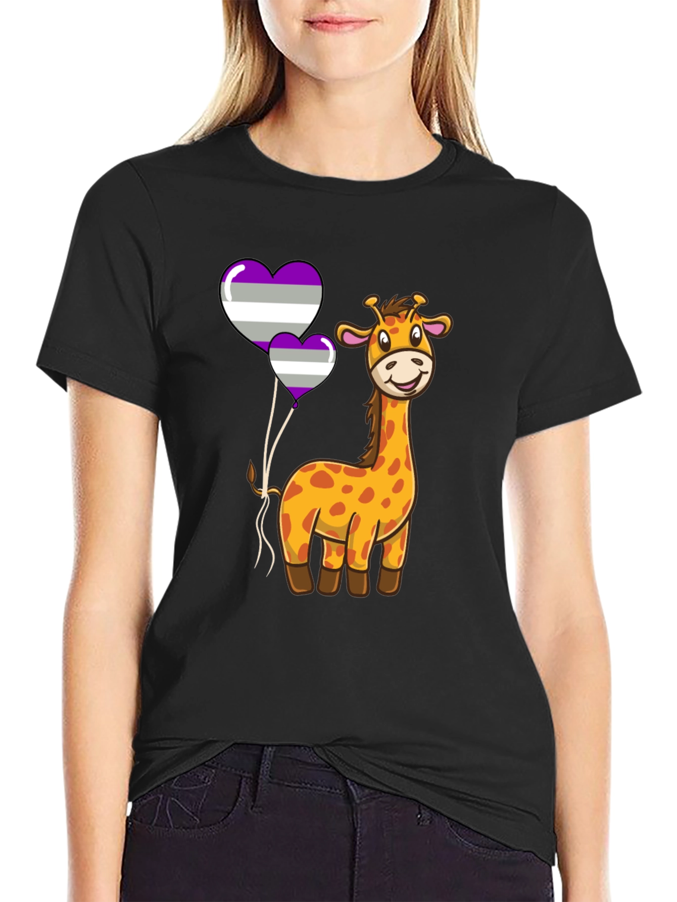 Giraffe & Asexual Pride Balloons T-Shirt