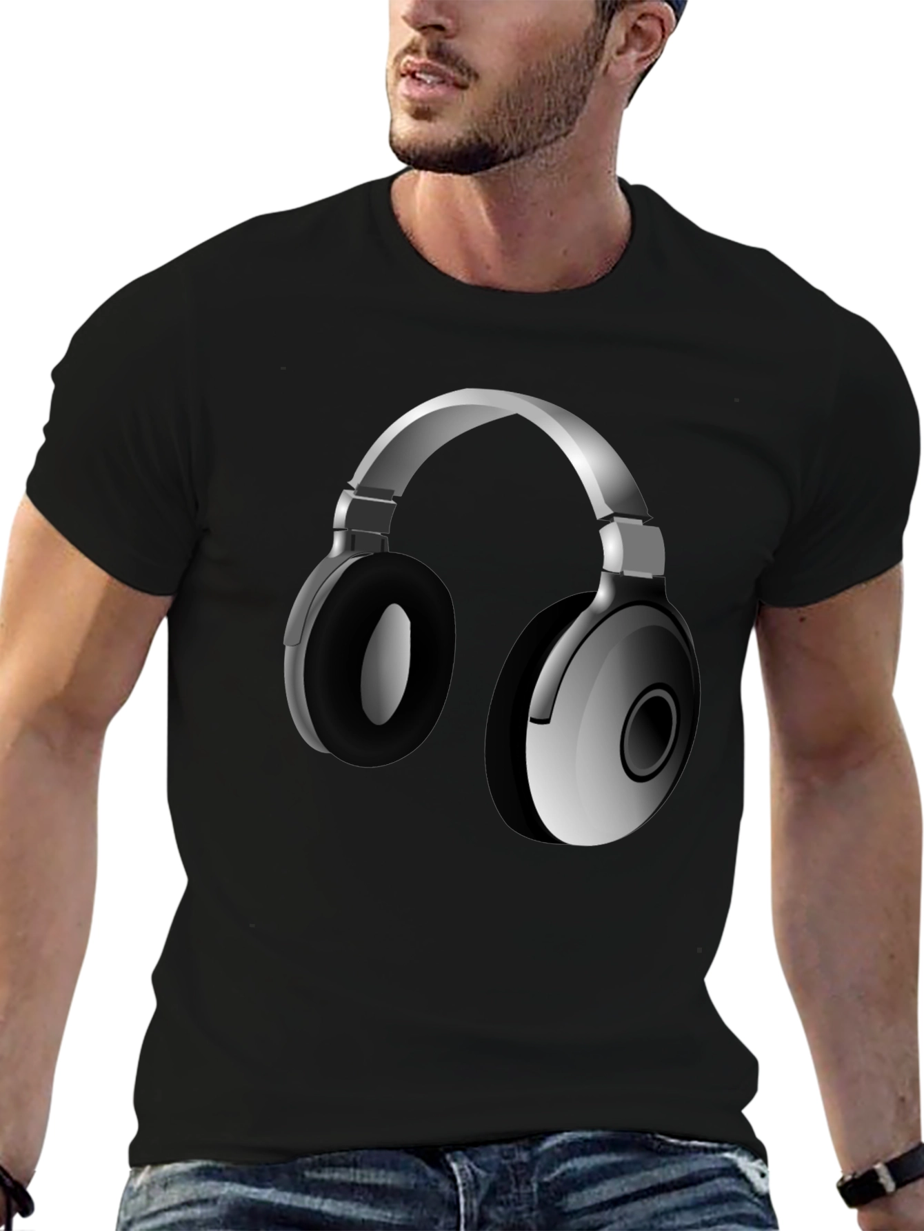 Headphone Graphic Tee - Stylish Black T-Shirt