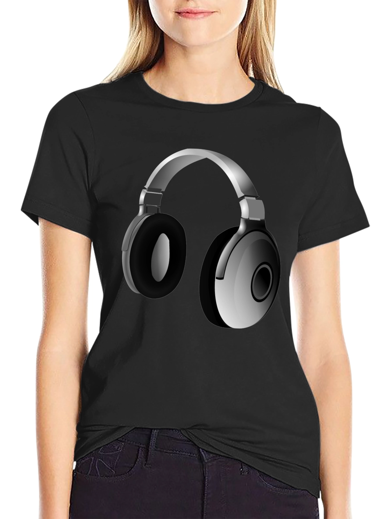 Headphone Graphic Tee - Stylish Black T-Shirt