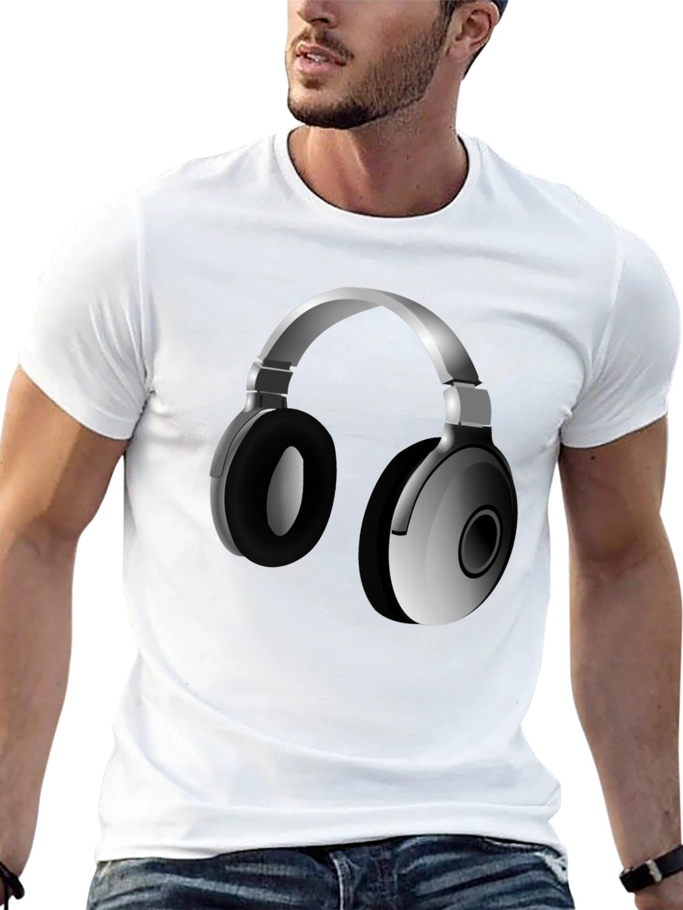 Headphone Graphic Tee - Stylish Black T-Shirt