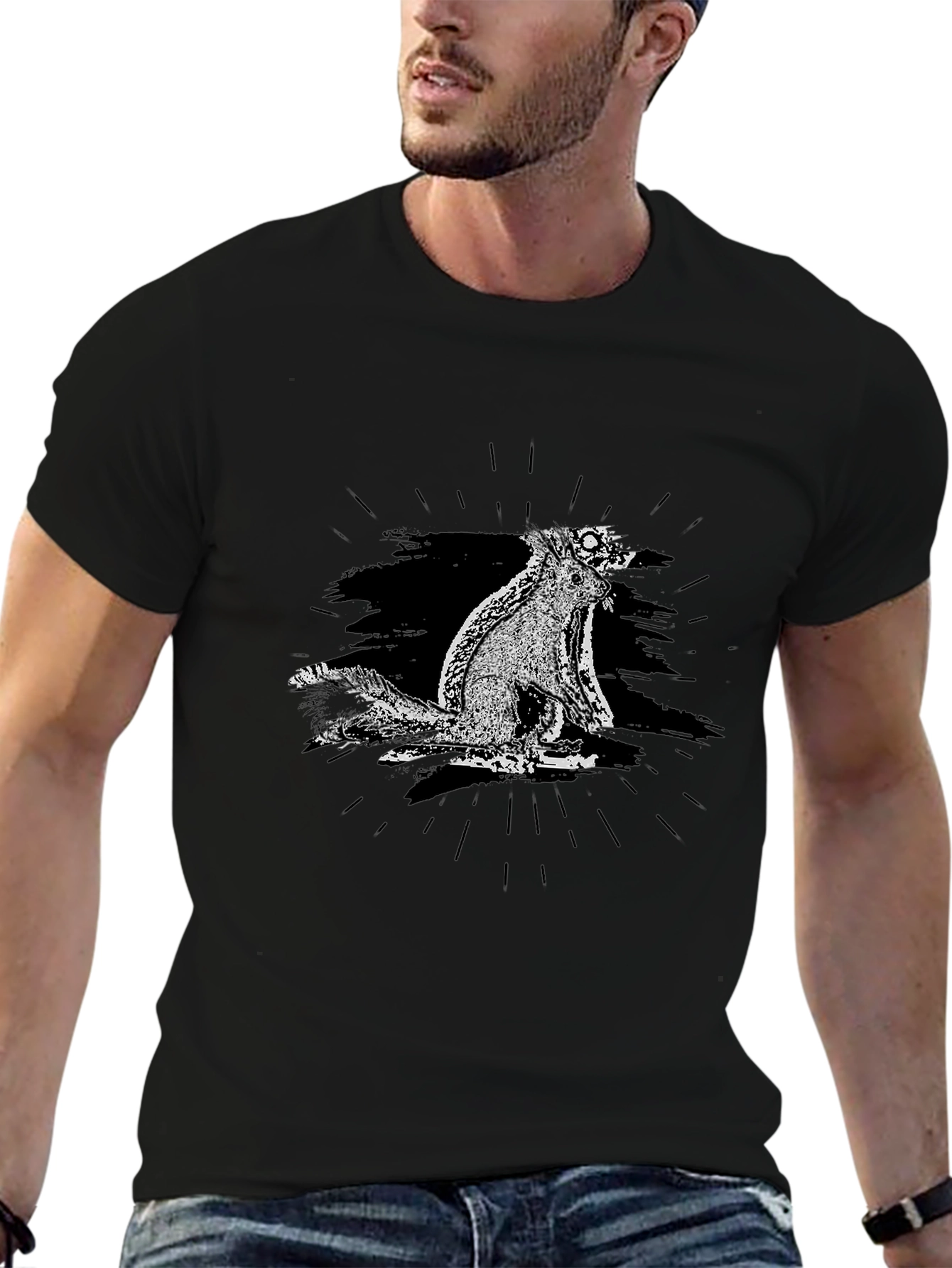 Mens Black Graphic Tee - Quirky Squirrel Design
