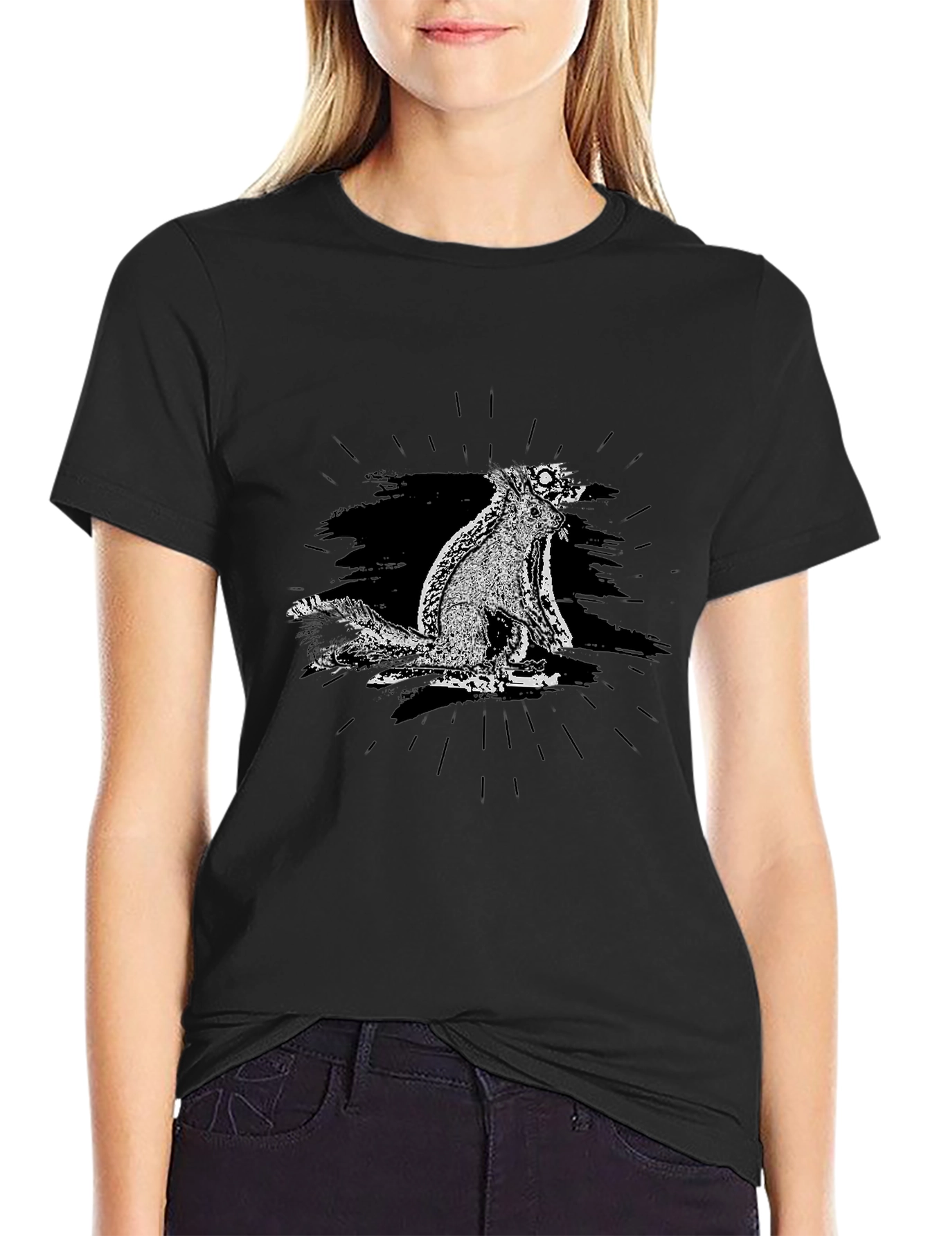 Mens Black Graphic Tee - Quirky Squirrel Design