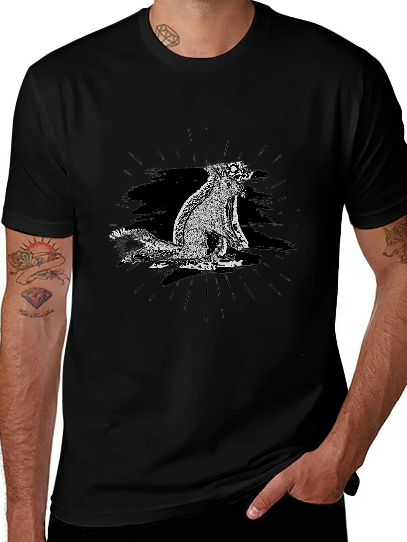 Mens Black Graphic Tee - Quirky Squirrel Design