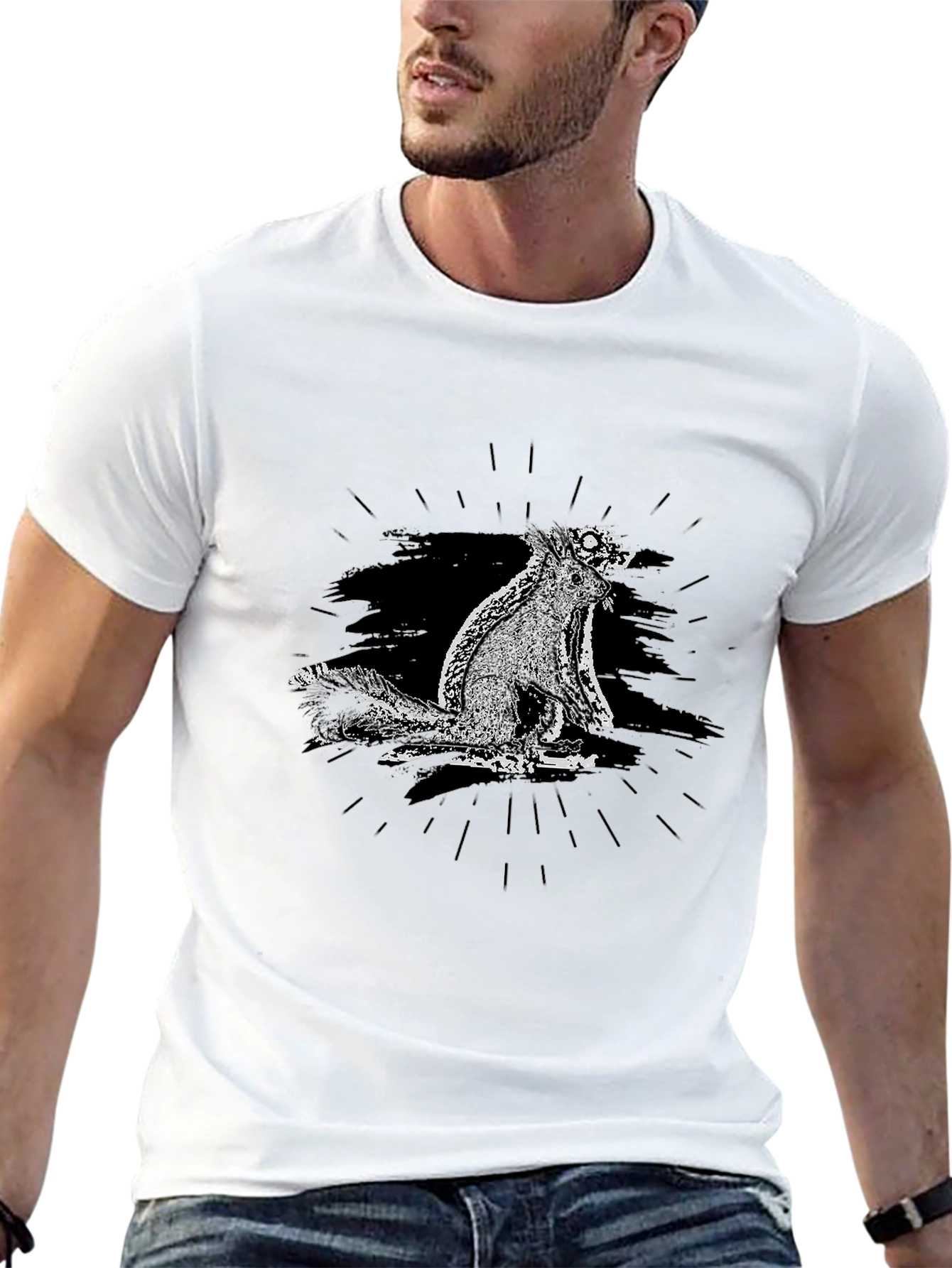 Mens Black Graphic Tee - Quirky Squirrel Design
