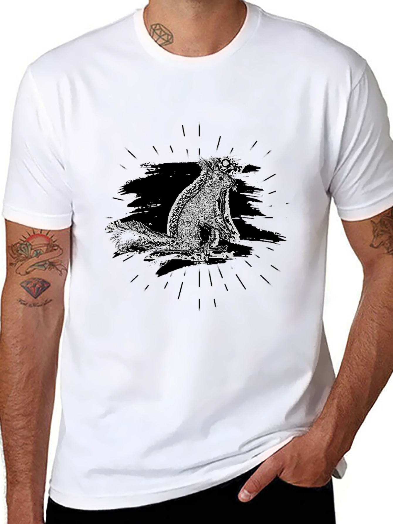 Mens Black Graphic Tee - Quirky Squirrel Design