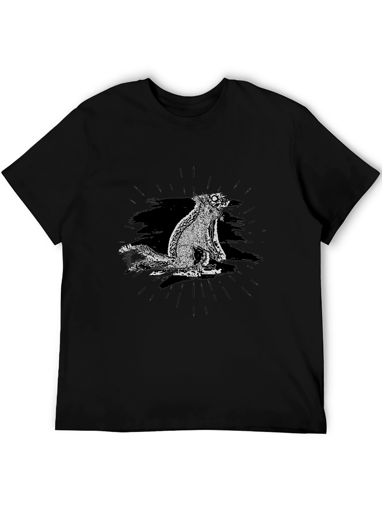 Mens Black Graphic Tee - Quirky Squirrel Design