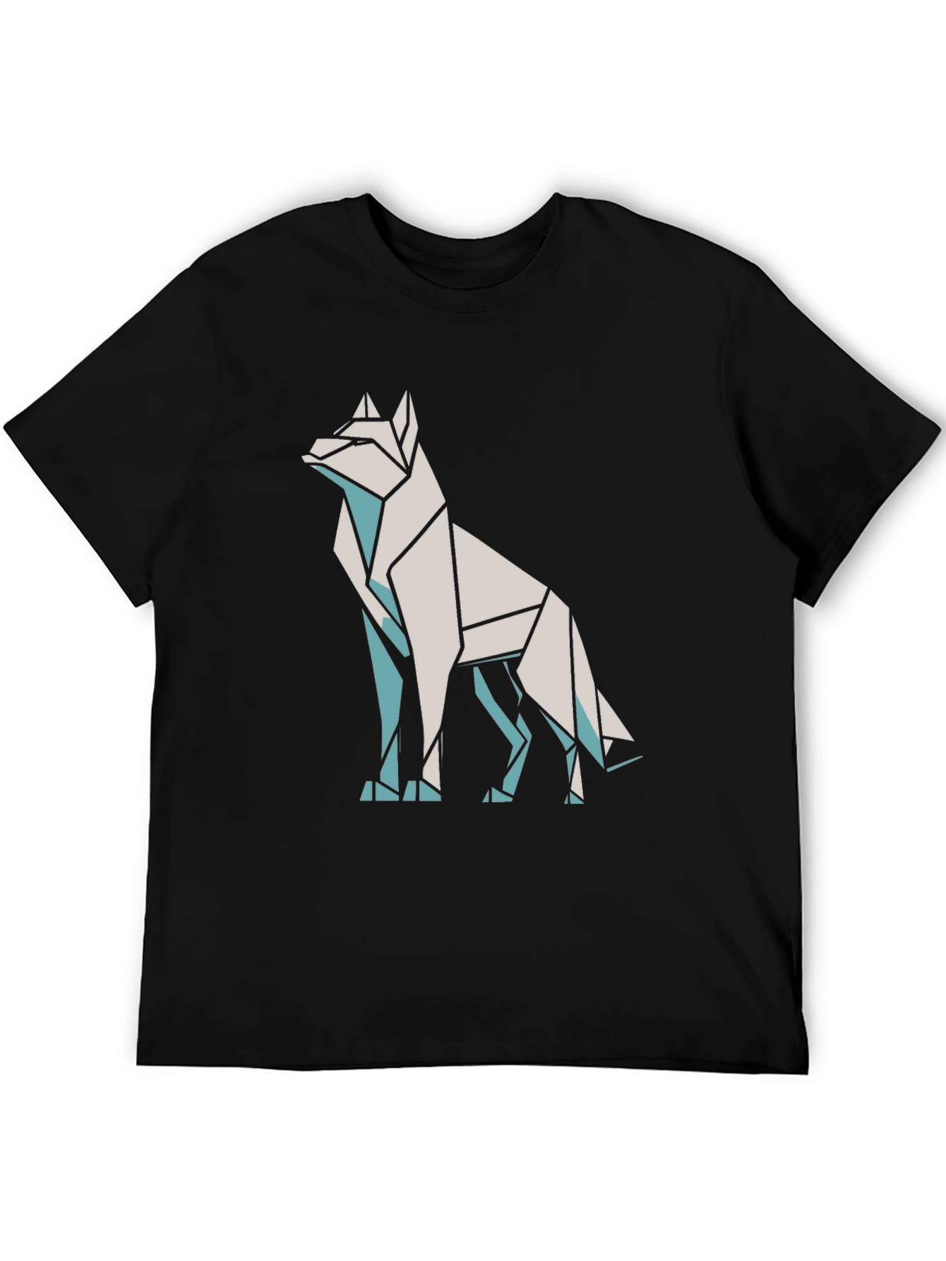 Geometric Wolf Graphic Tee - Black Cotton Blend