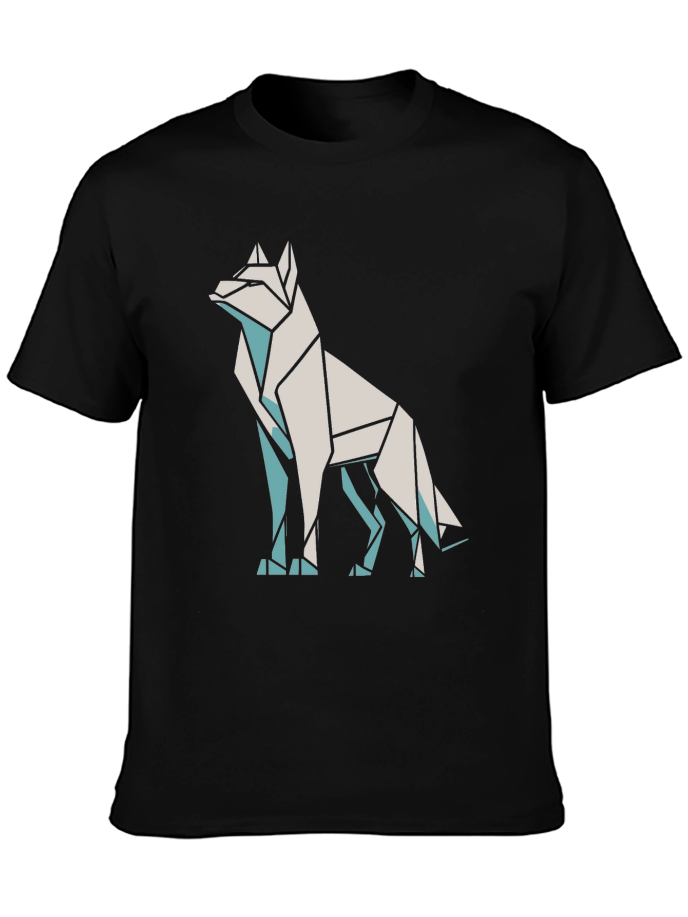 Geometric Wolf Graphic Tee - Black Cotton Blend