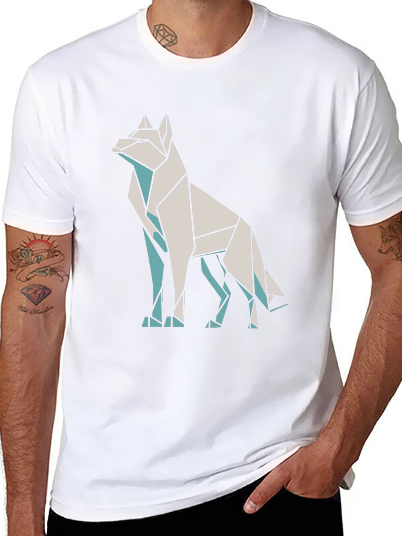 Geometric Wolf Graphic Tee - Black Cotton Blend