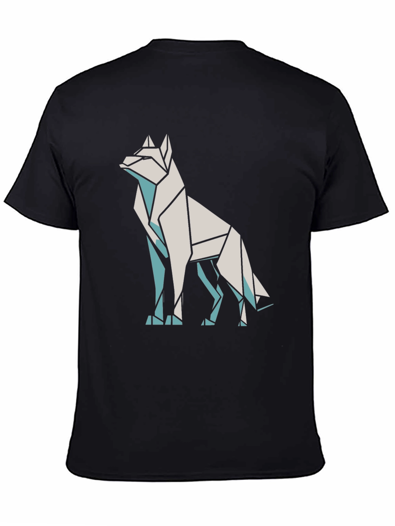 Geometric Wolf Graphic Tee - Black Cotton Blend