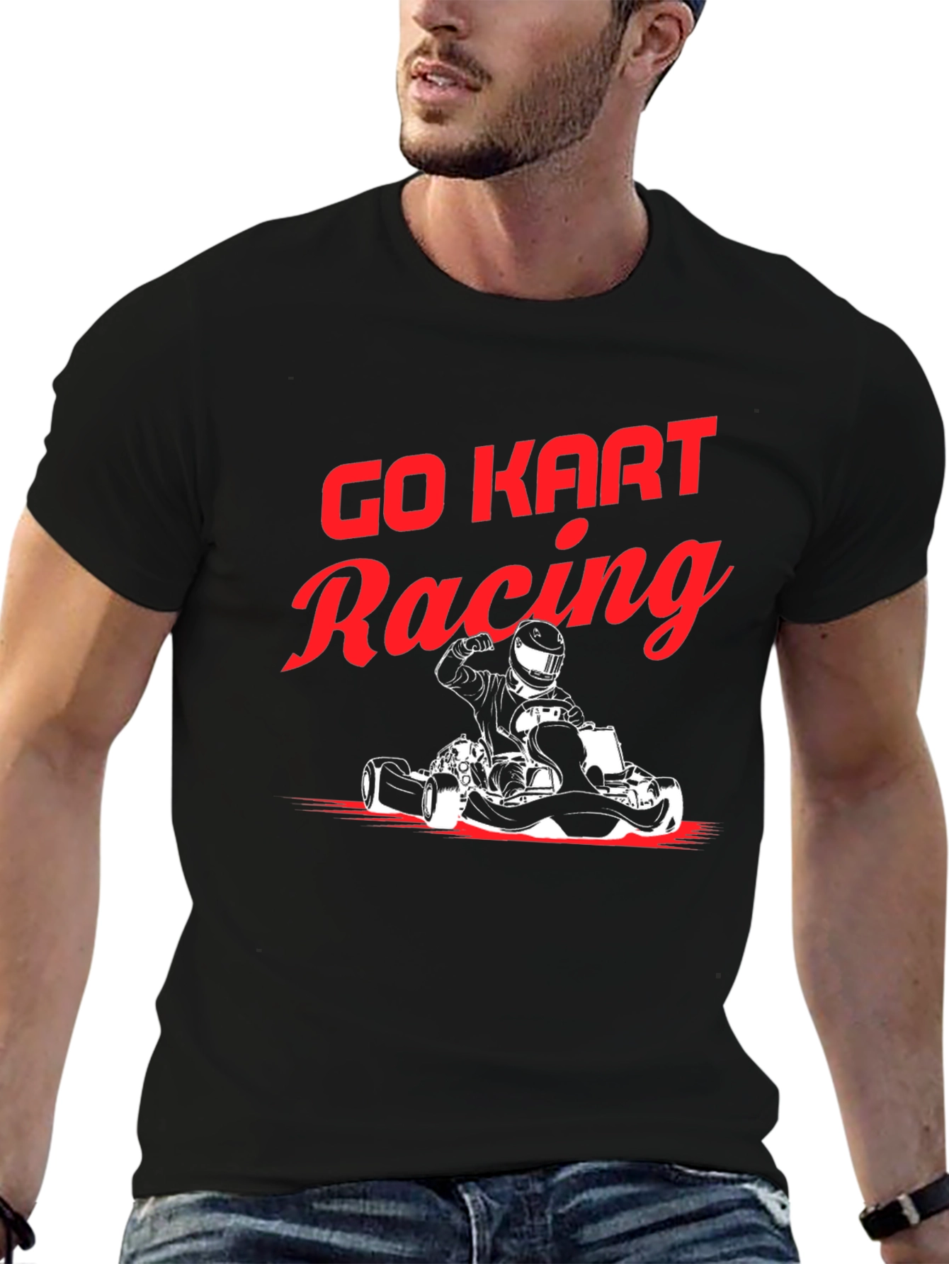 Go Kart Racing Graphic Tee - Black Cotton Blend