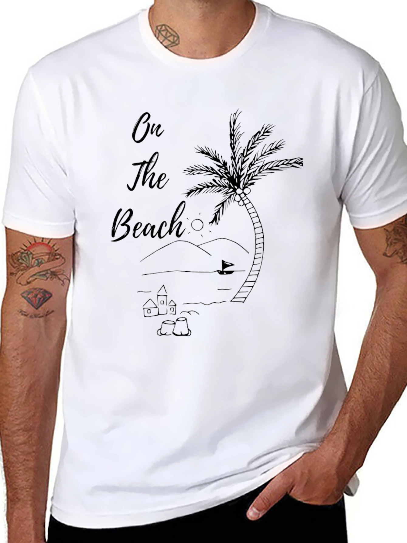 Mens Black On The Beach Graphic Tee
