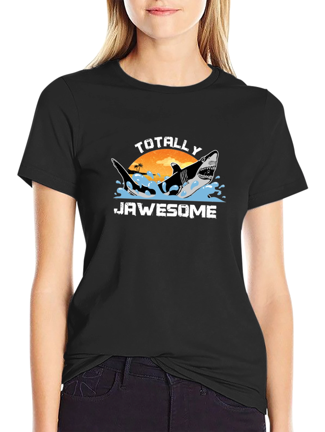 Totally Jawsome Shark Graphic Black T-Shirt
