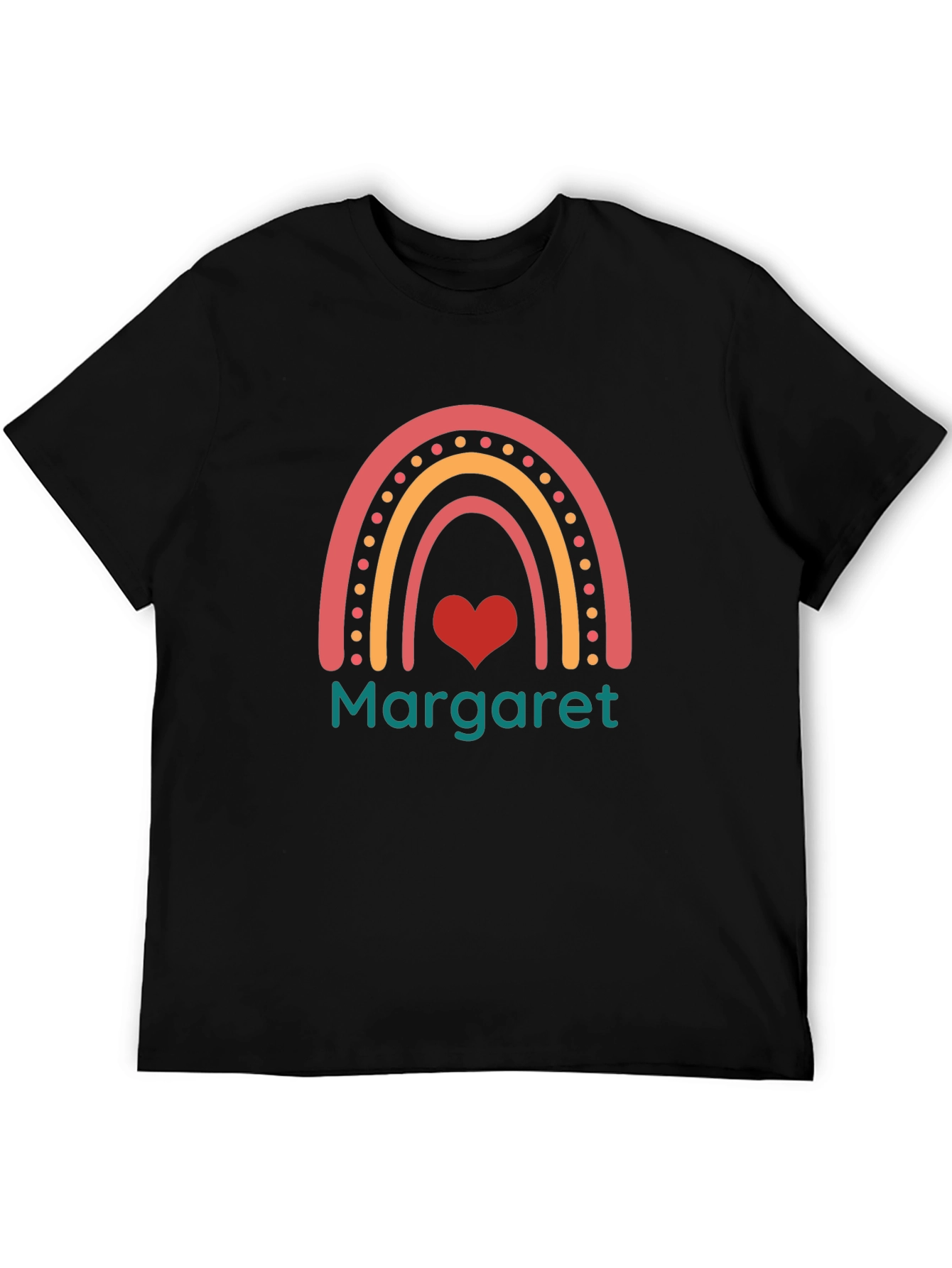 Margaret Rainbow Heart Personalized Black T-Shirt