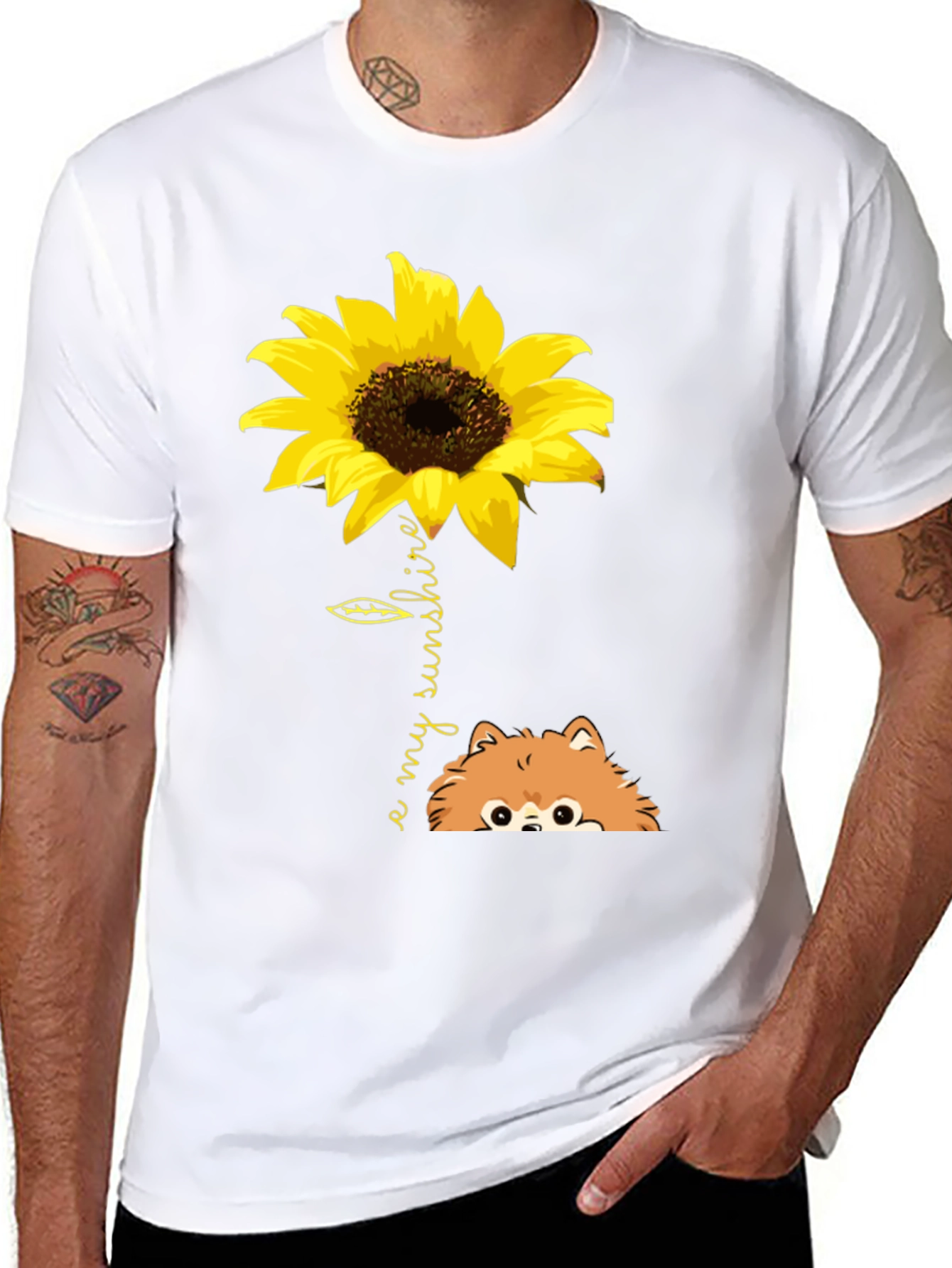 Sunflower Pomeranian My Sunshine Black T-Shirt