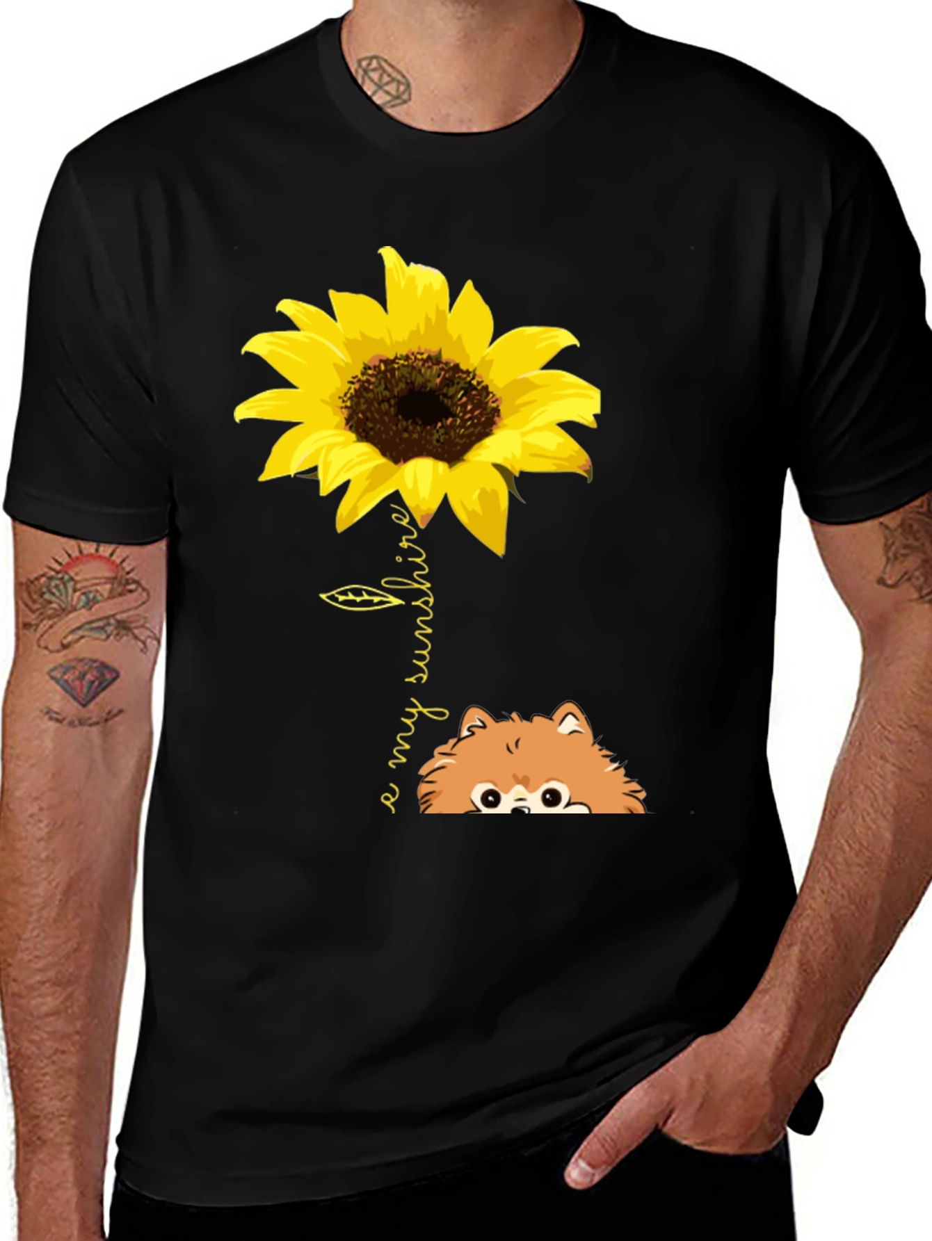 Sunflower Pomeranian My Sunshine Black T-Shirt