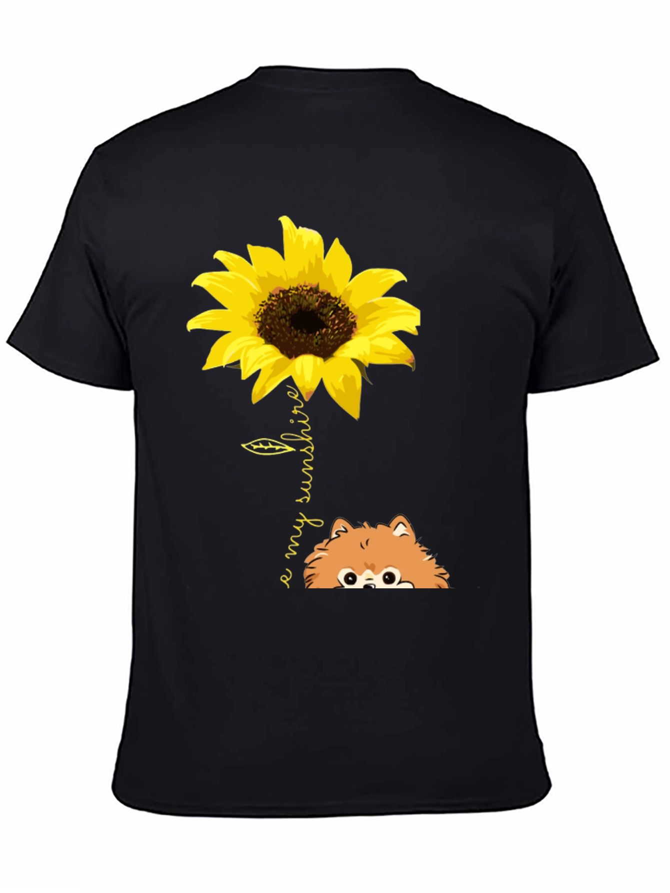Sunflower Pomeranian My Sunshine Black T-Shirt