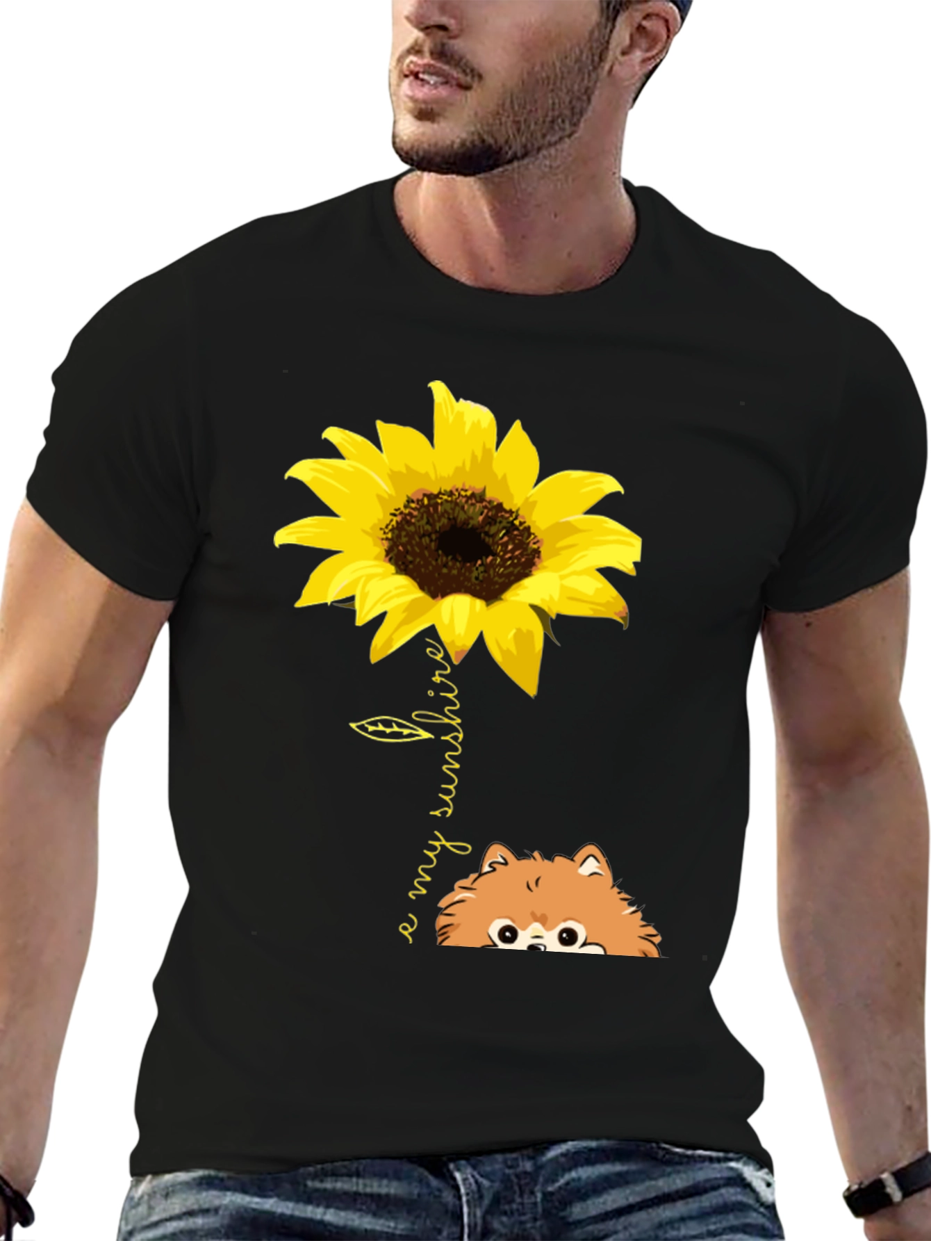 Sunflower Pomeranian My Sunshine Black T-Shirt