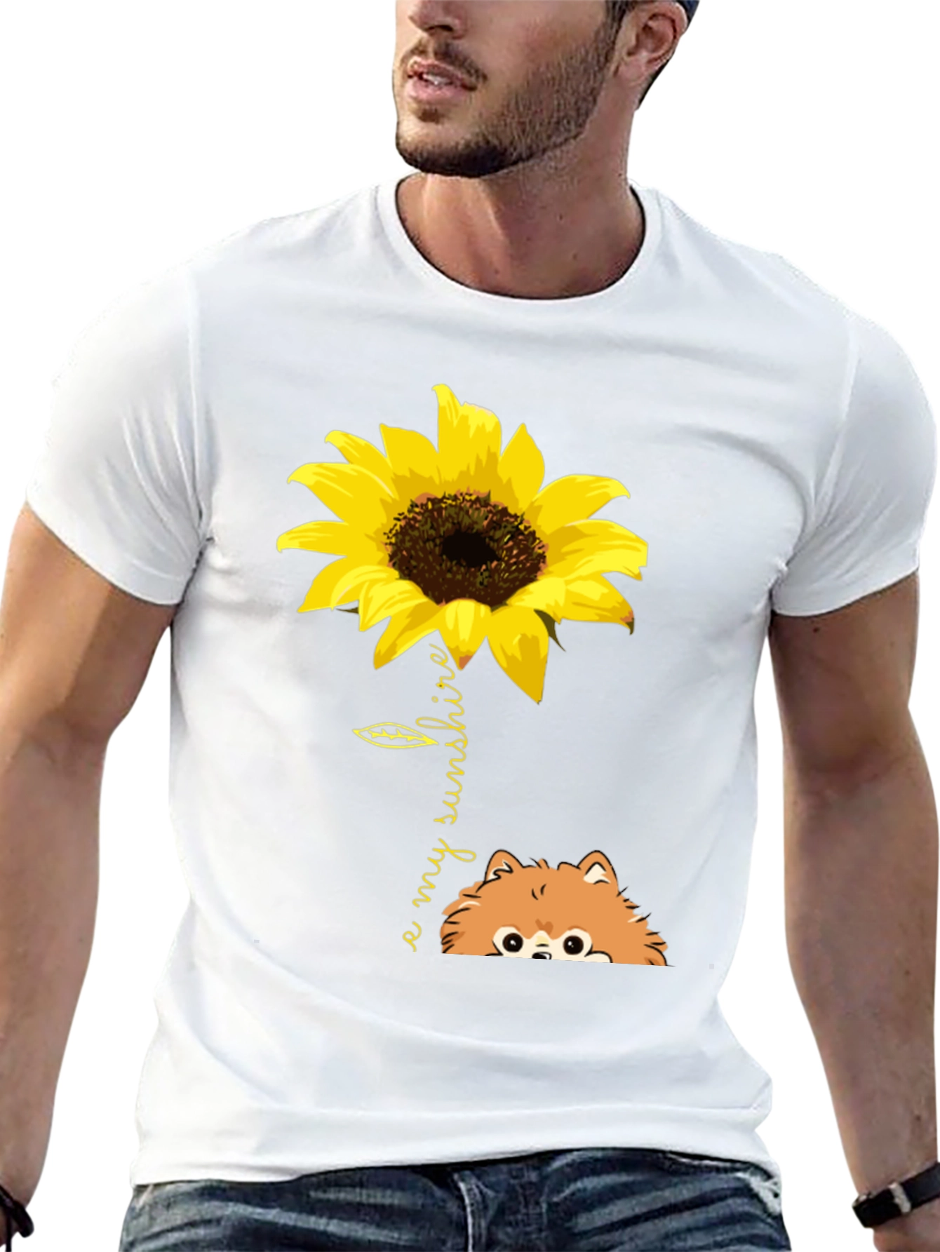 Sunflower Pomeranian My Sunshine Black T-Shirt