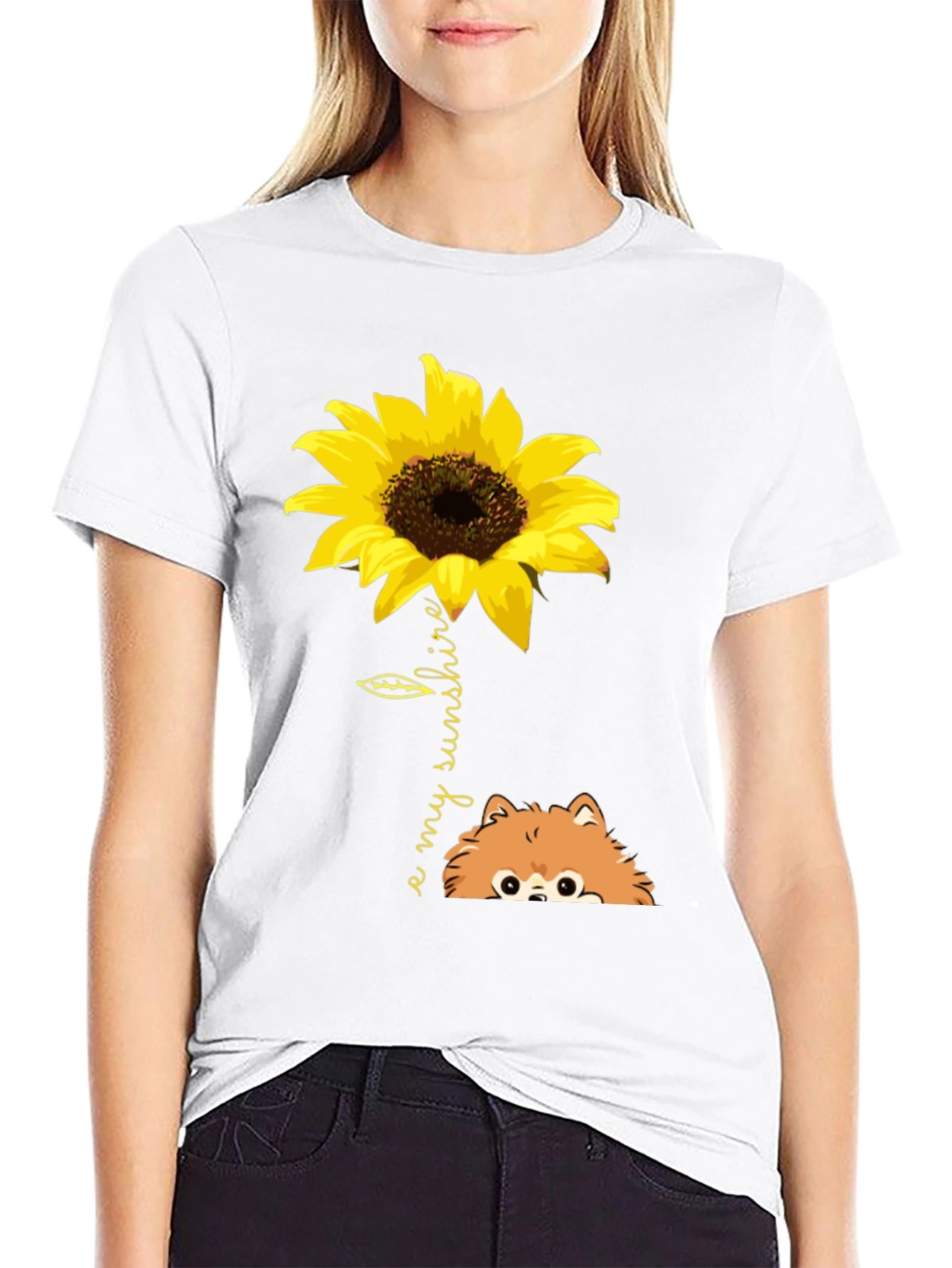 Sunflower Pomeranian My Sunshine Black T-Shirt