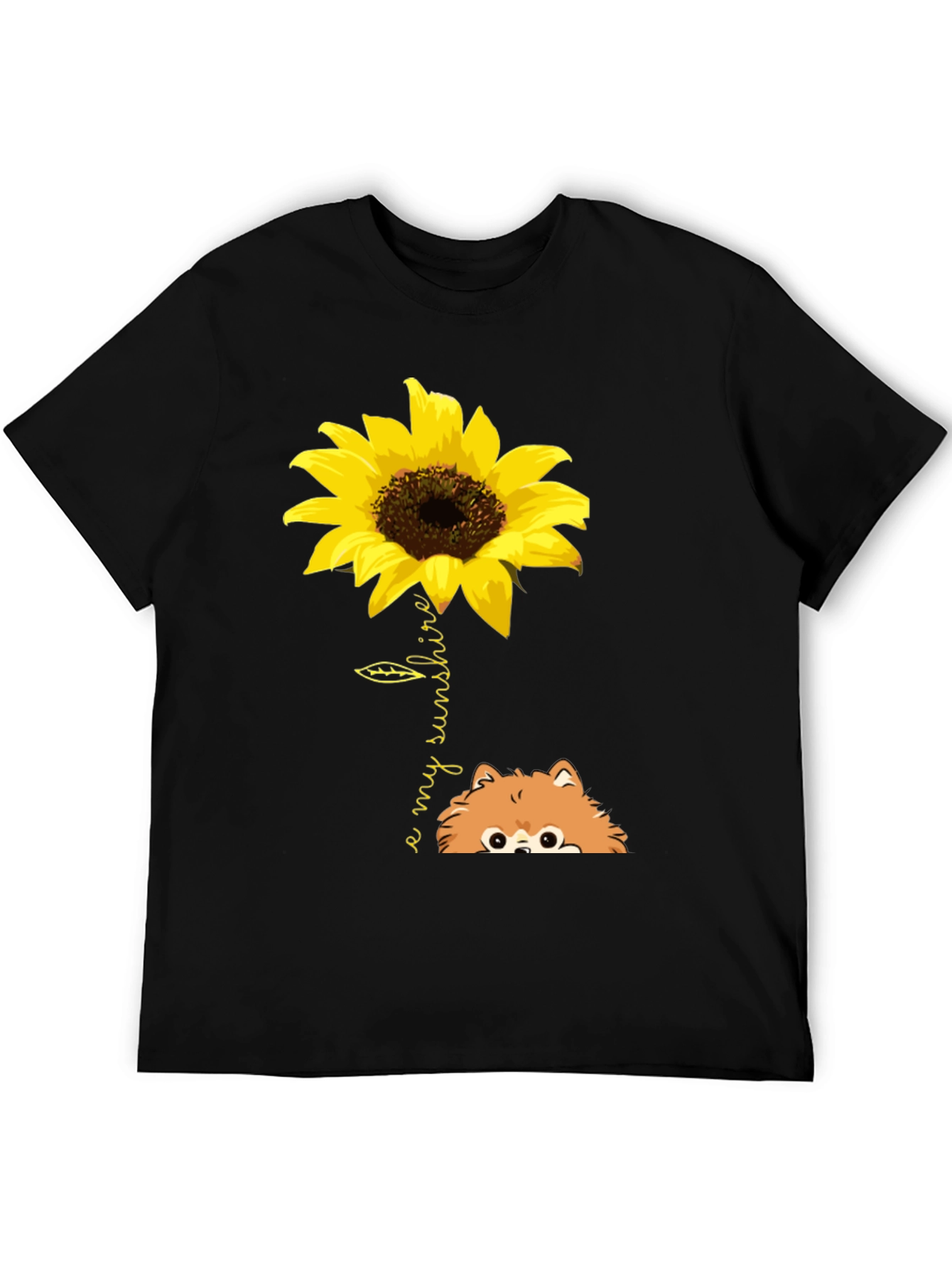 Sunflower Pomeranian My Sunshine Black T-Shirt
