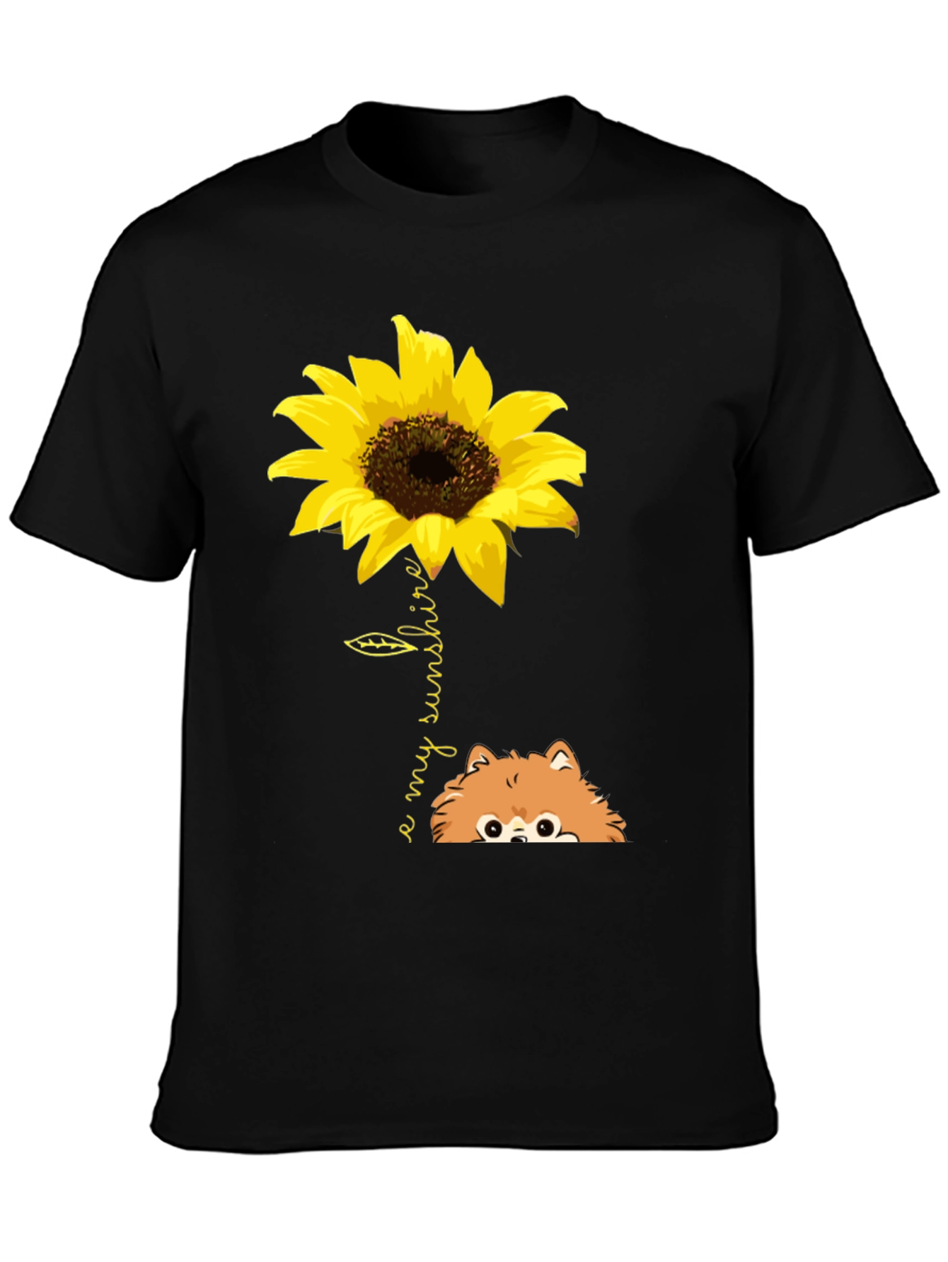 Sunflower Pomeranian My Sunshine Black T-Shirt